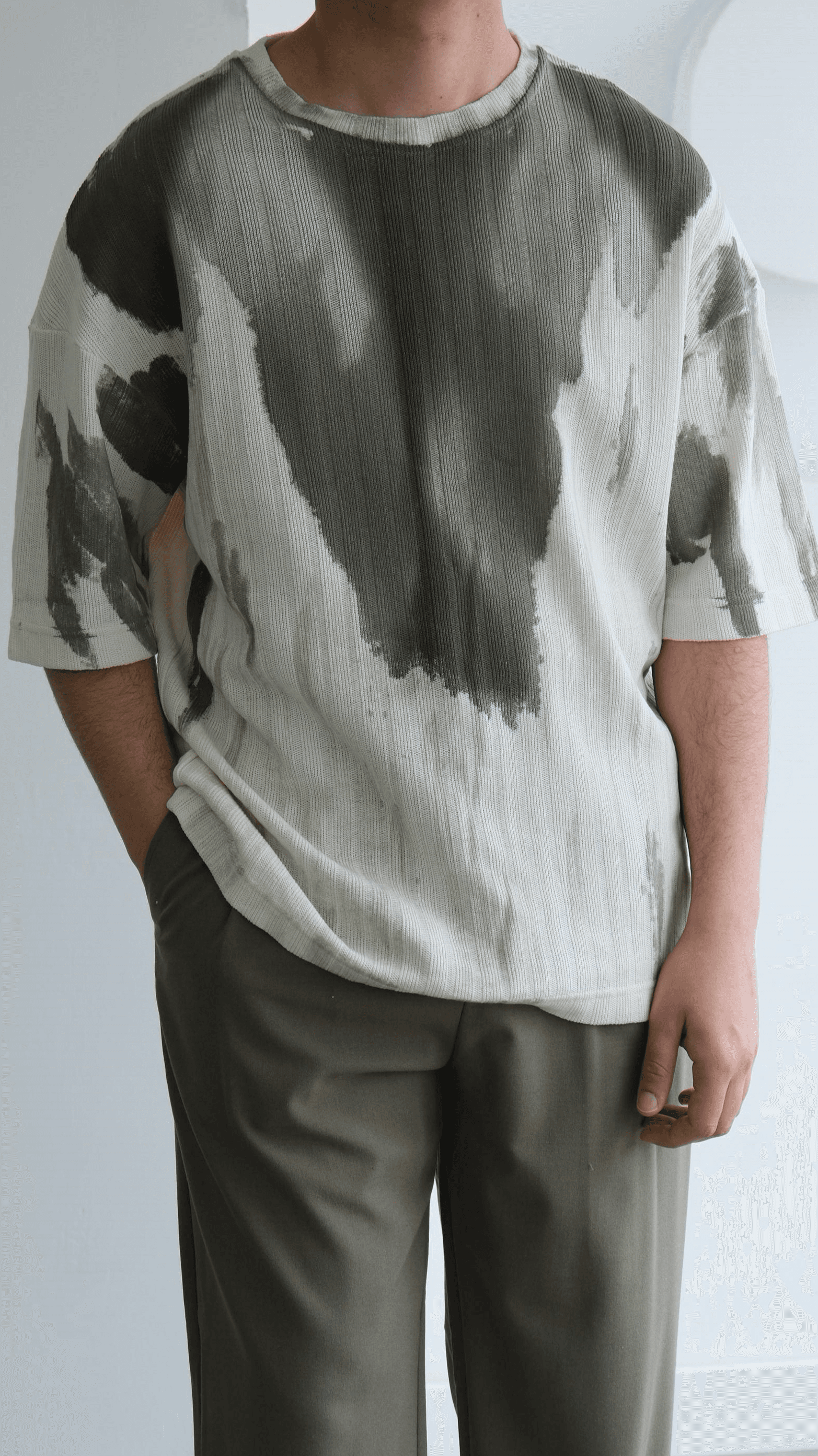 Haki Desenli Örme Tshirt