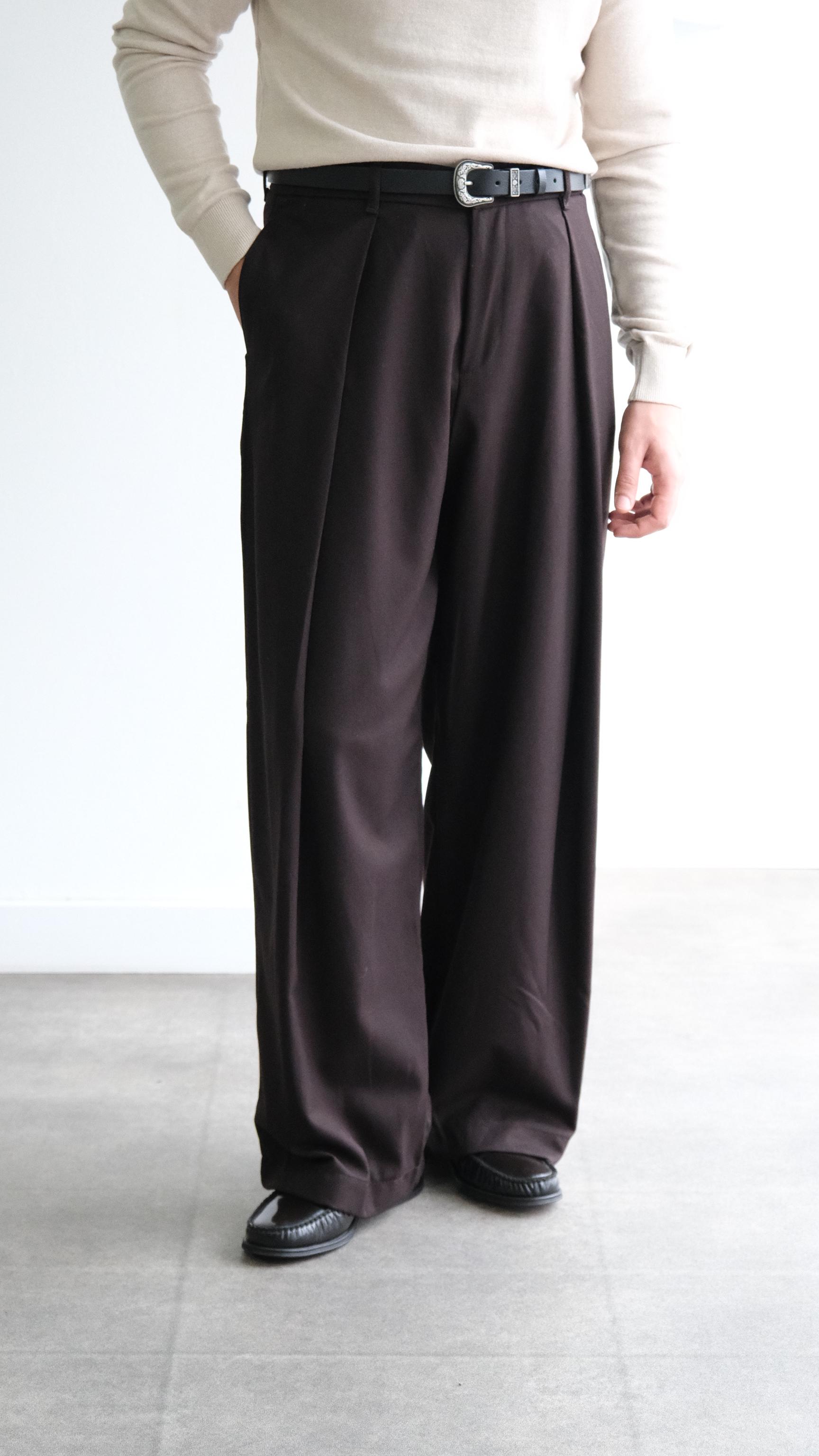 Acı Kahve Pileli Baggy Kumaş Pantolon