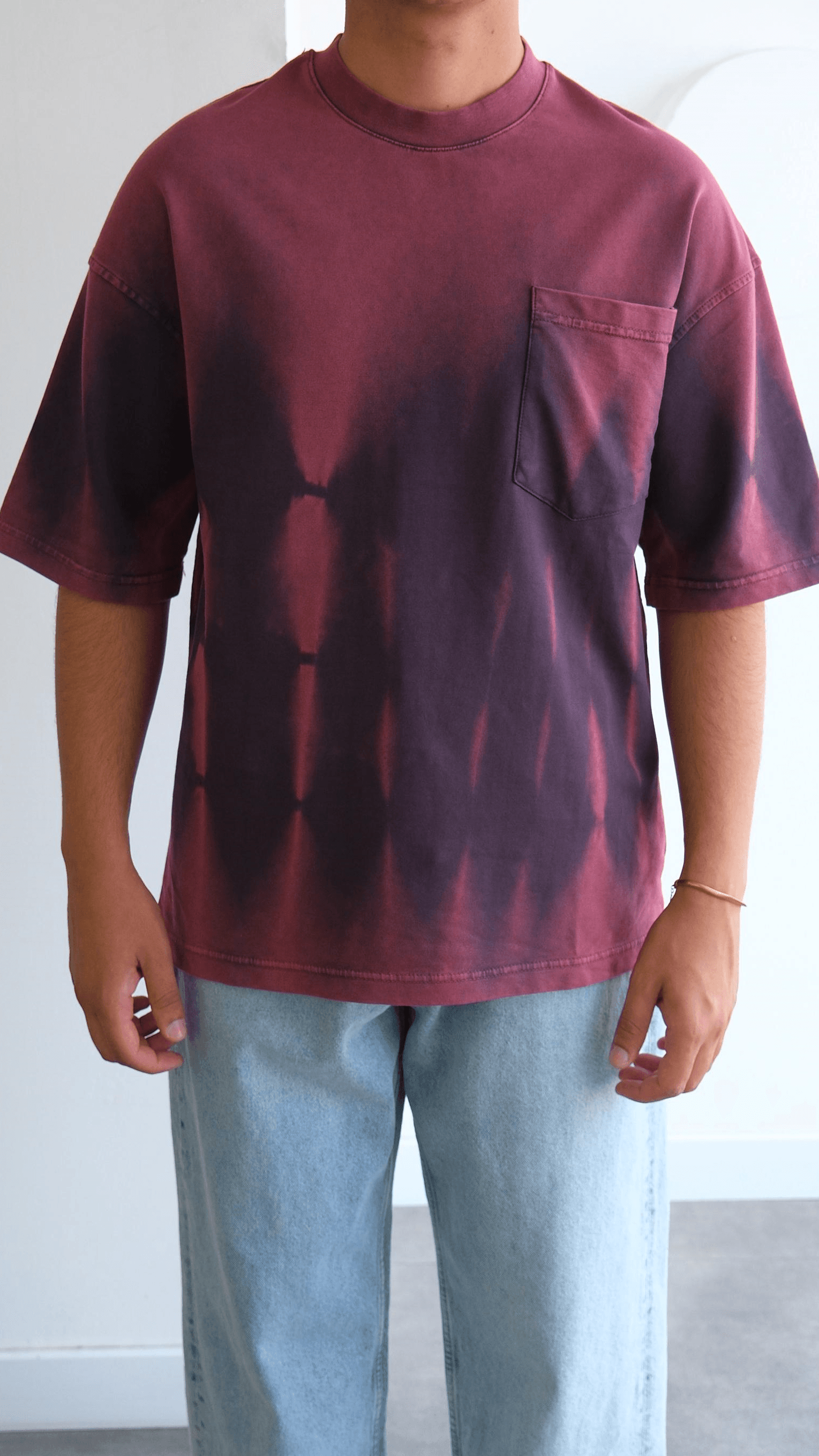 Bordo Fırça Desenli Oversize Tshirt