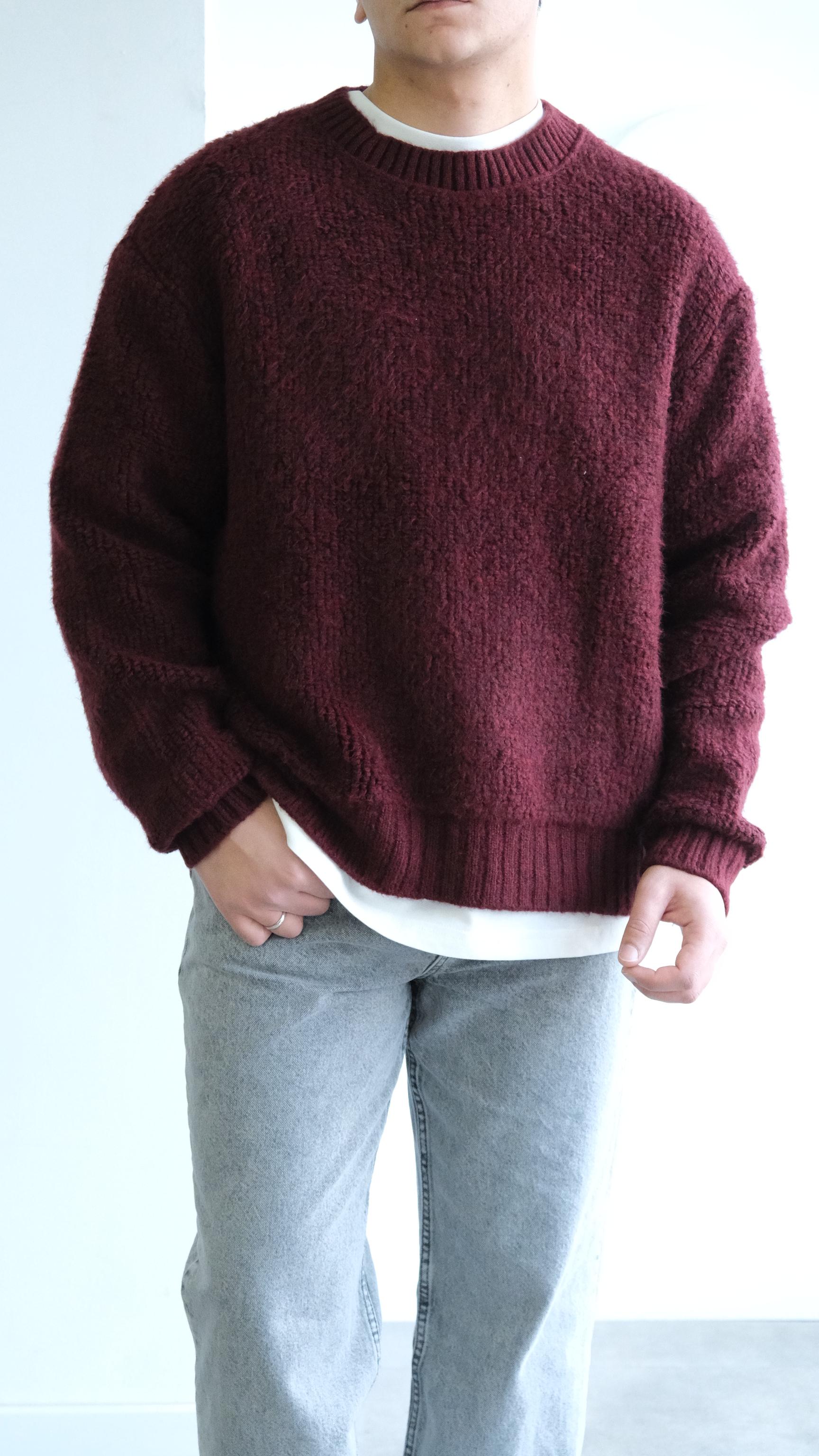 Bukle Örme Dokulu Bordo Kazak