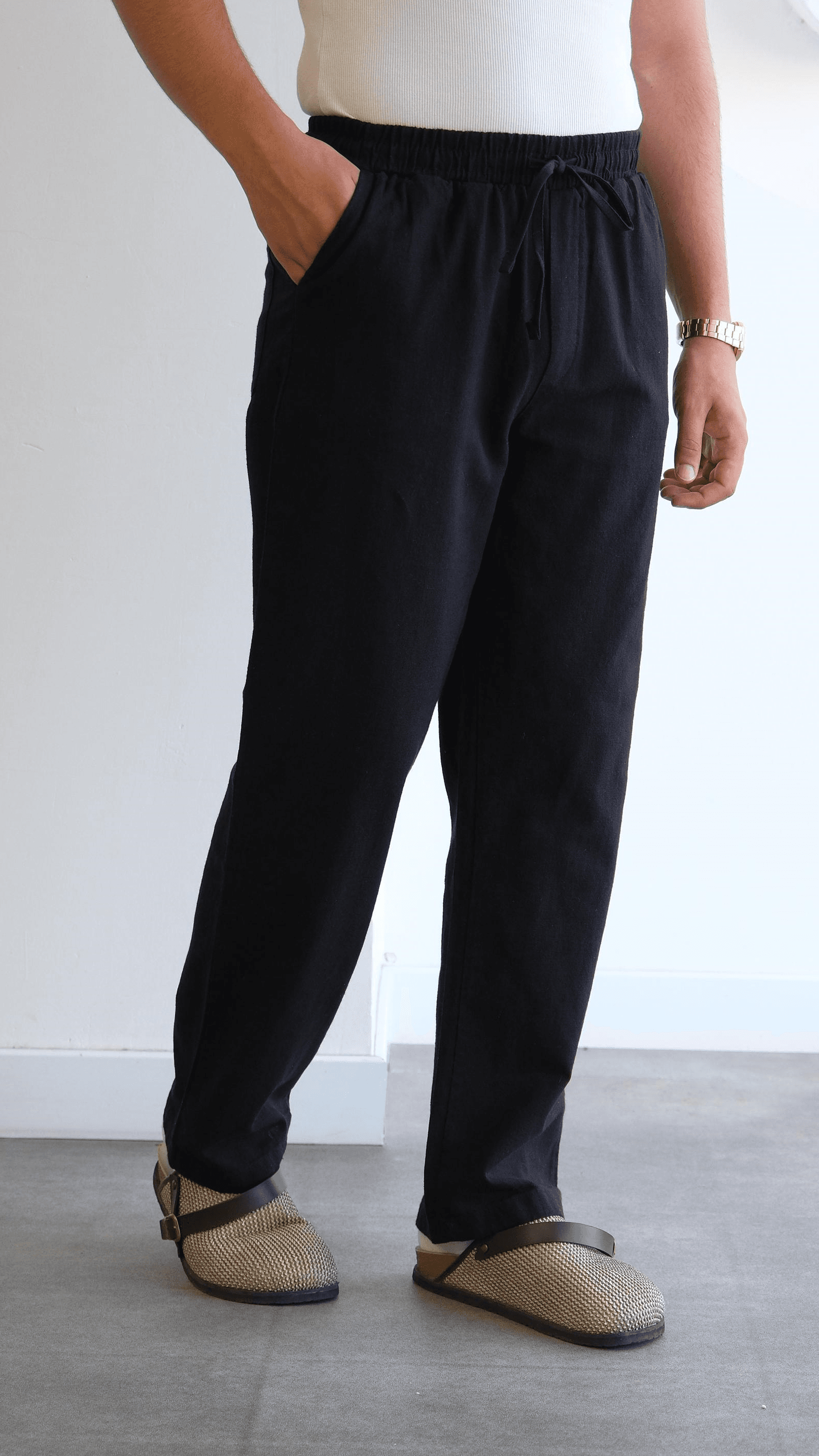 Siyah Baggy Keten Pantolon
