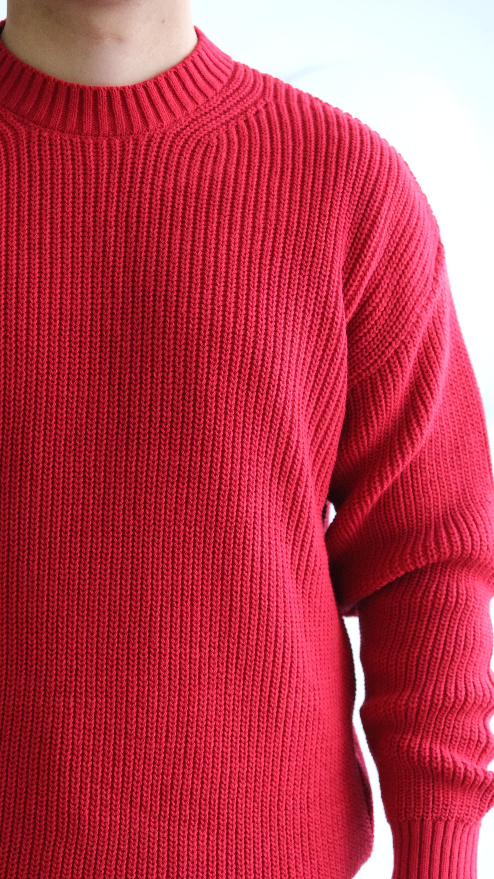 Kırmızı Örme Simit Yaka Kazak