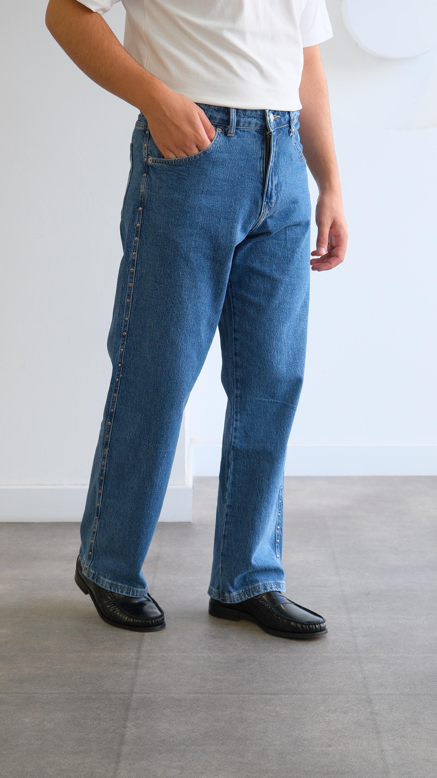 Metal Detaylı Mavi Baggy Jean