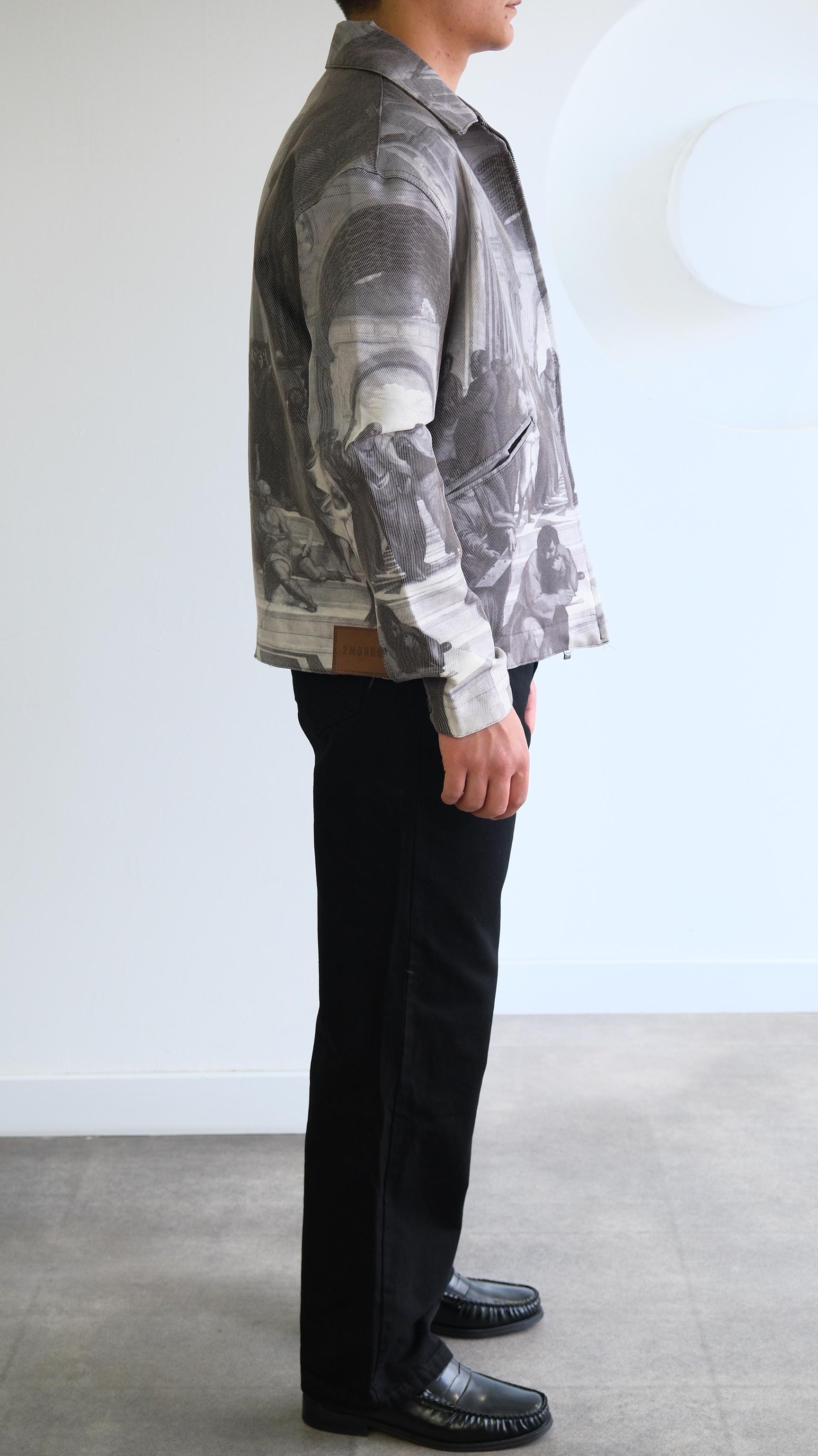 Gri Baskı Detaylı Jean Ceket