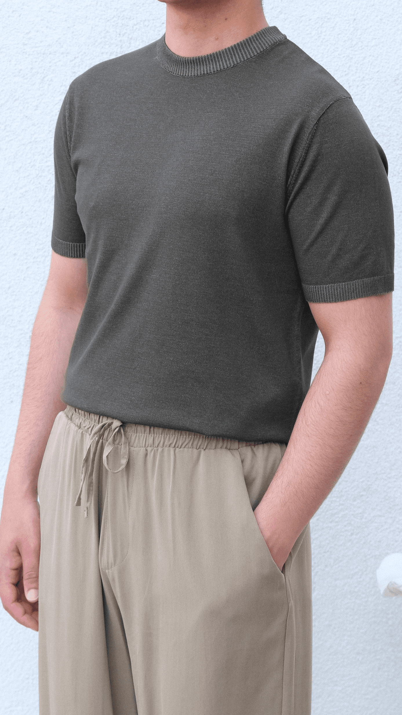 Haki Bisiklet Yaka Triko Tshirt