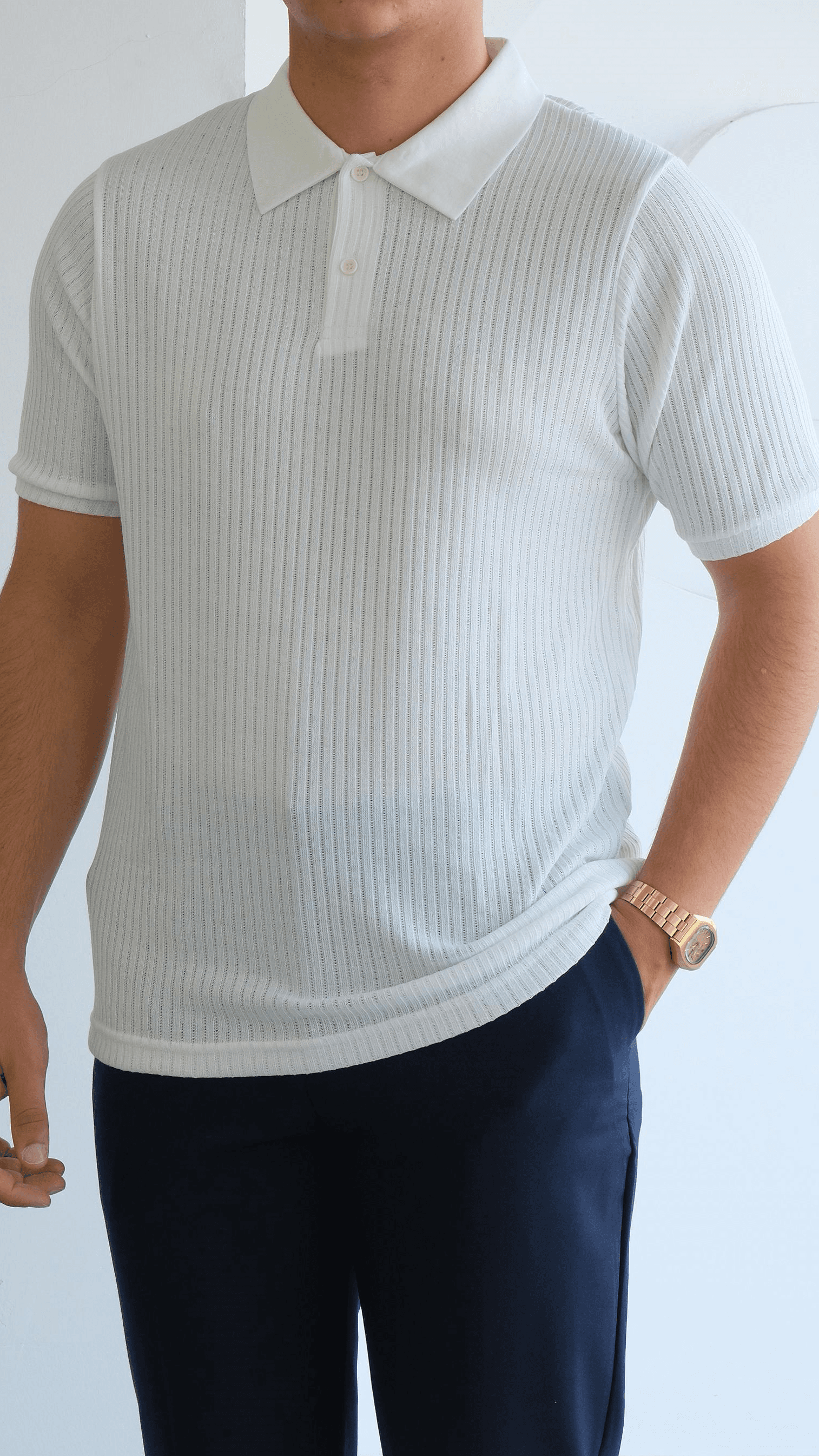 Beyaz Fitilli Polo Yaka Tshirt