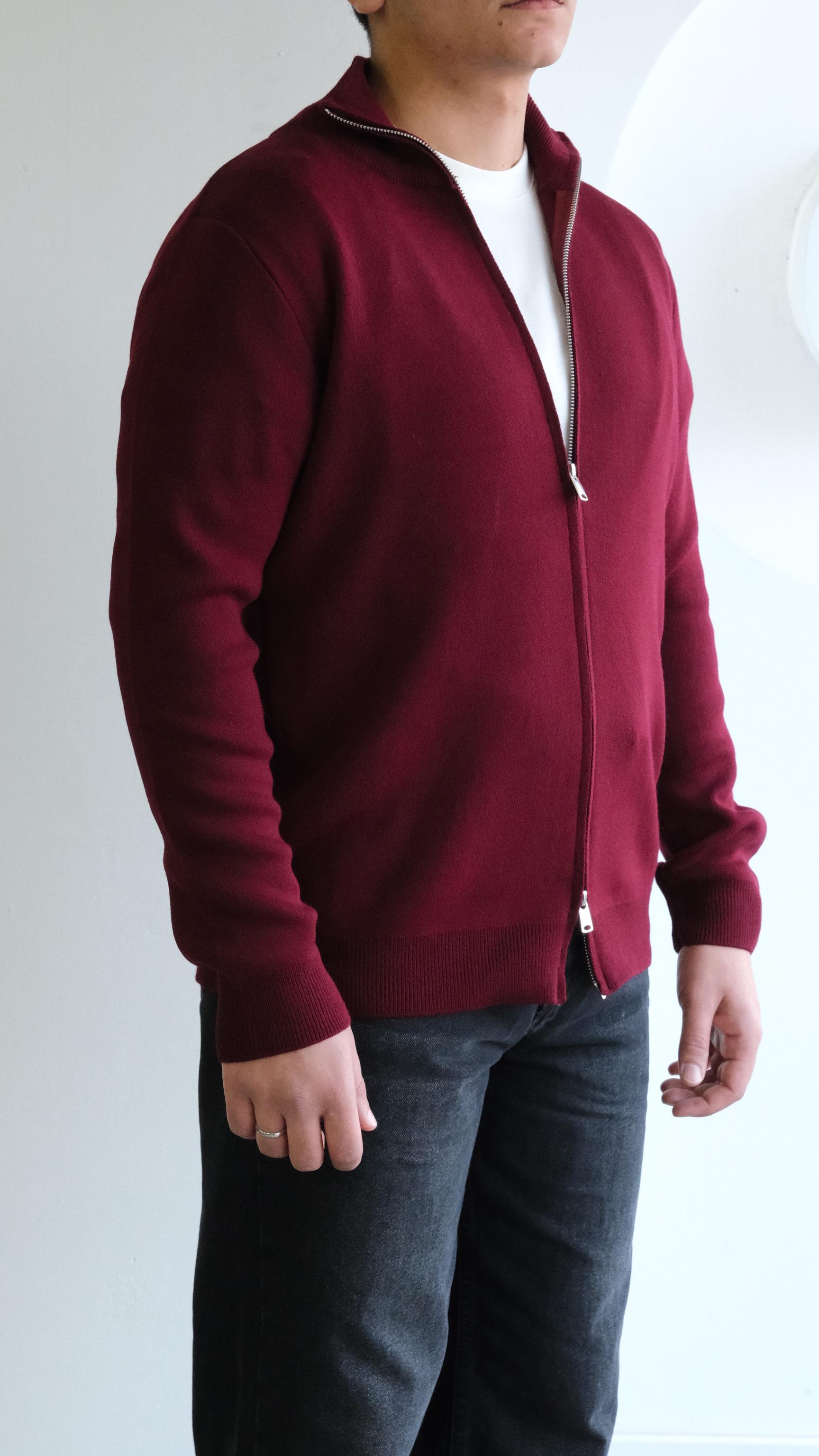 Bordo Fermuarlı Örme Hırka