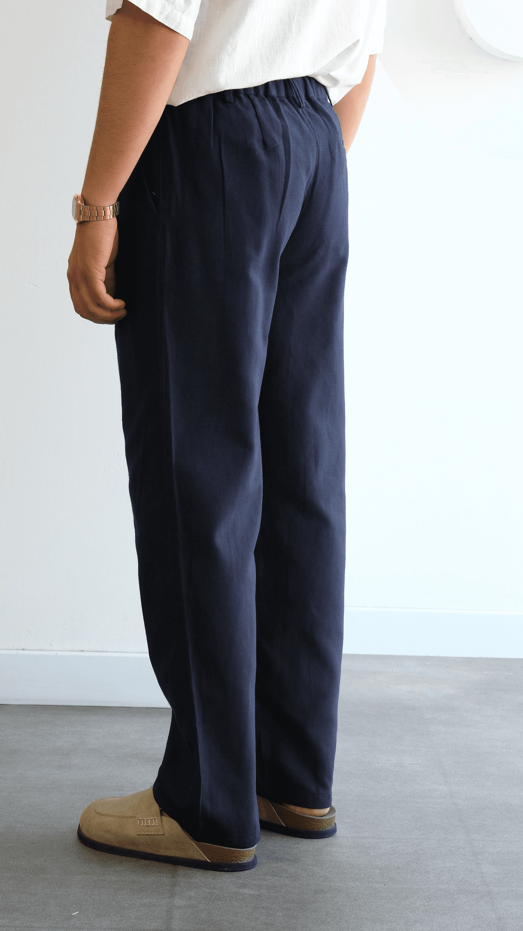 Lacivert Baggy Keten Pantolon