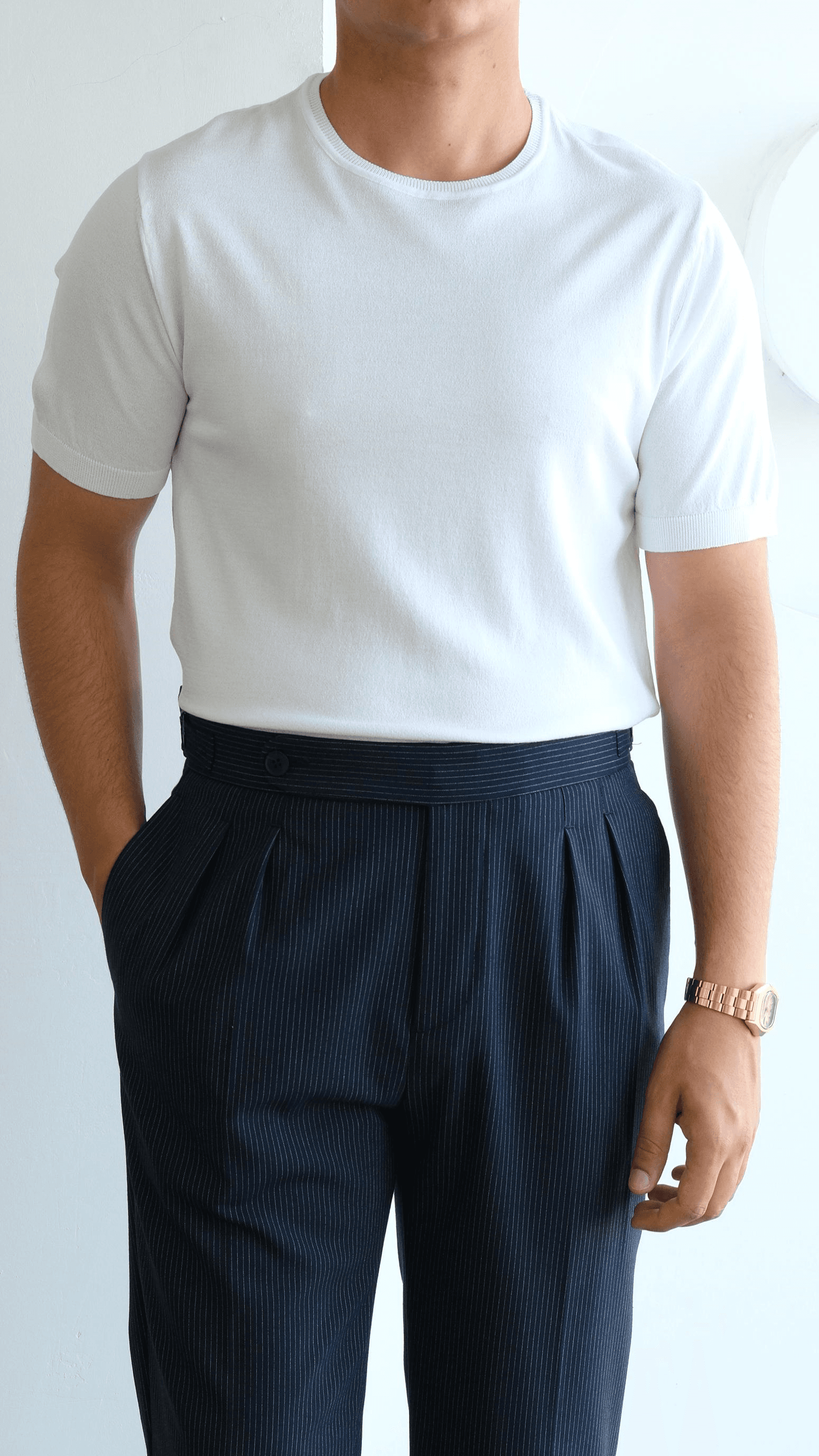 Beyaz Simit Yaka Triko Tshirt