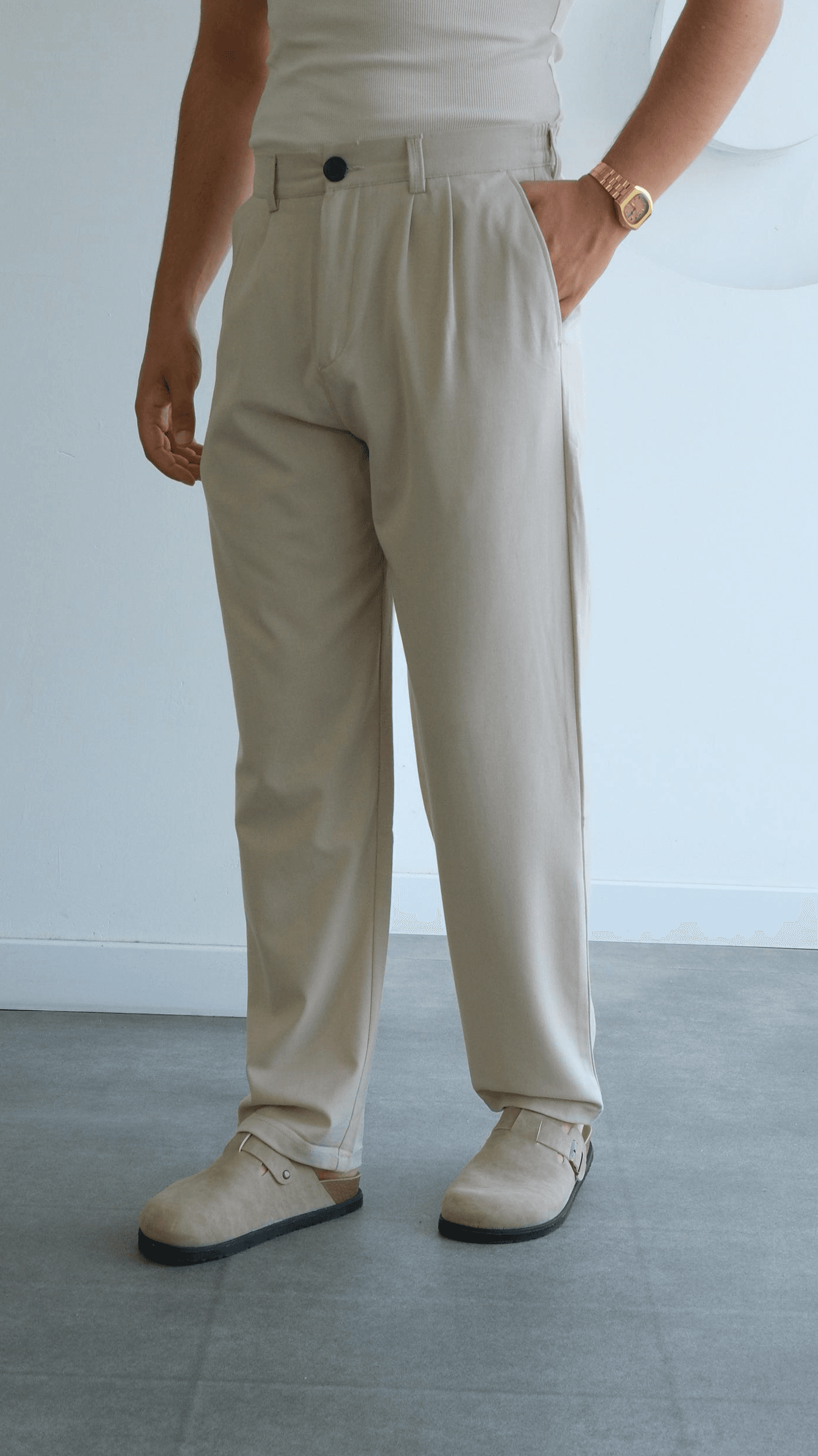 Bej Baggy Kumaş Pantolon