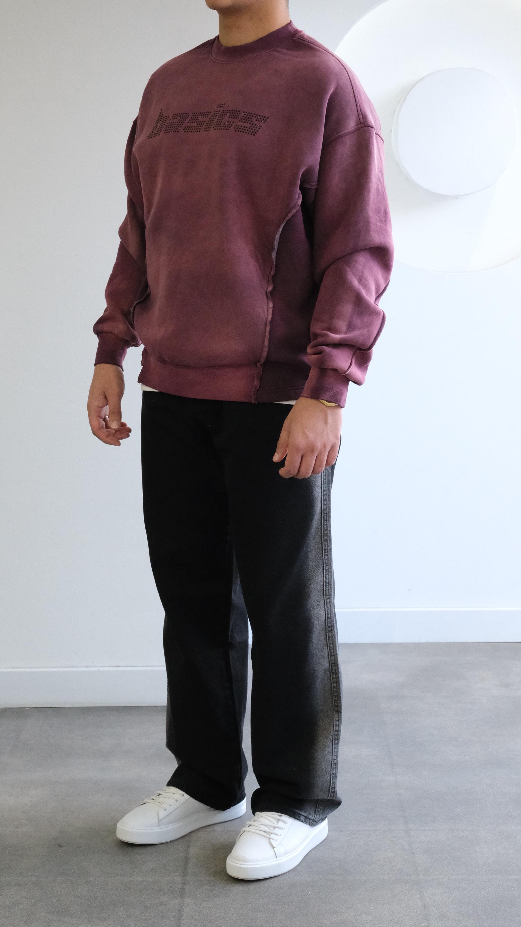 Yıkamalı Mürdüm Oversize Sweatshirt