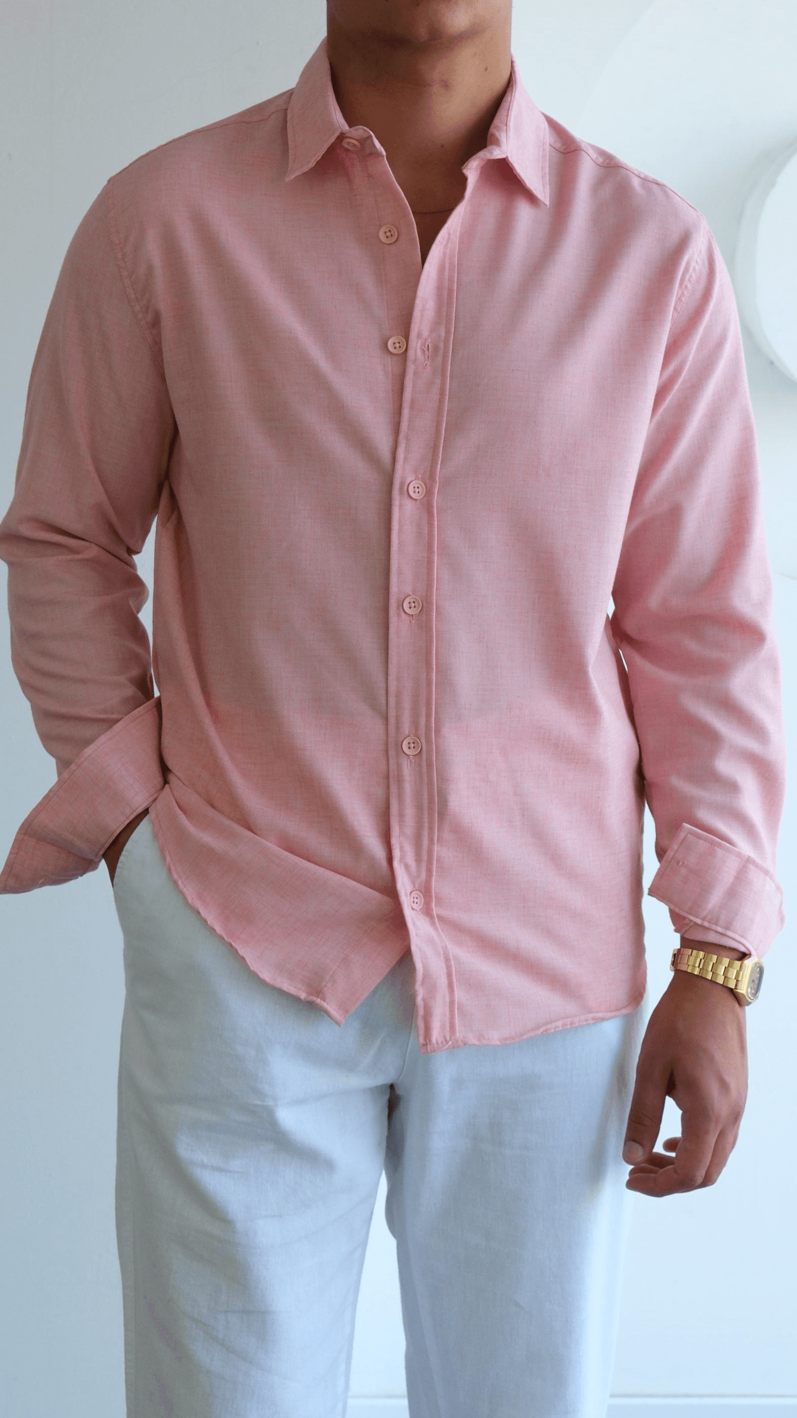 Pembe Flam Keten Gömlek