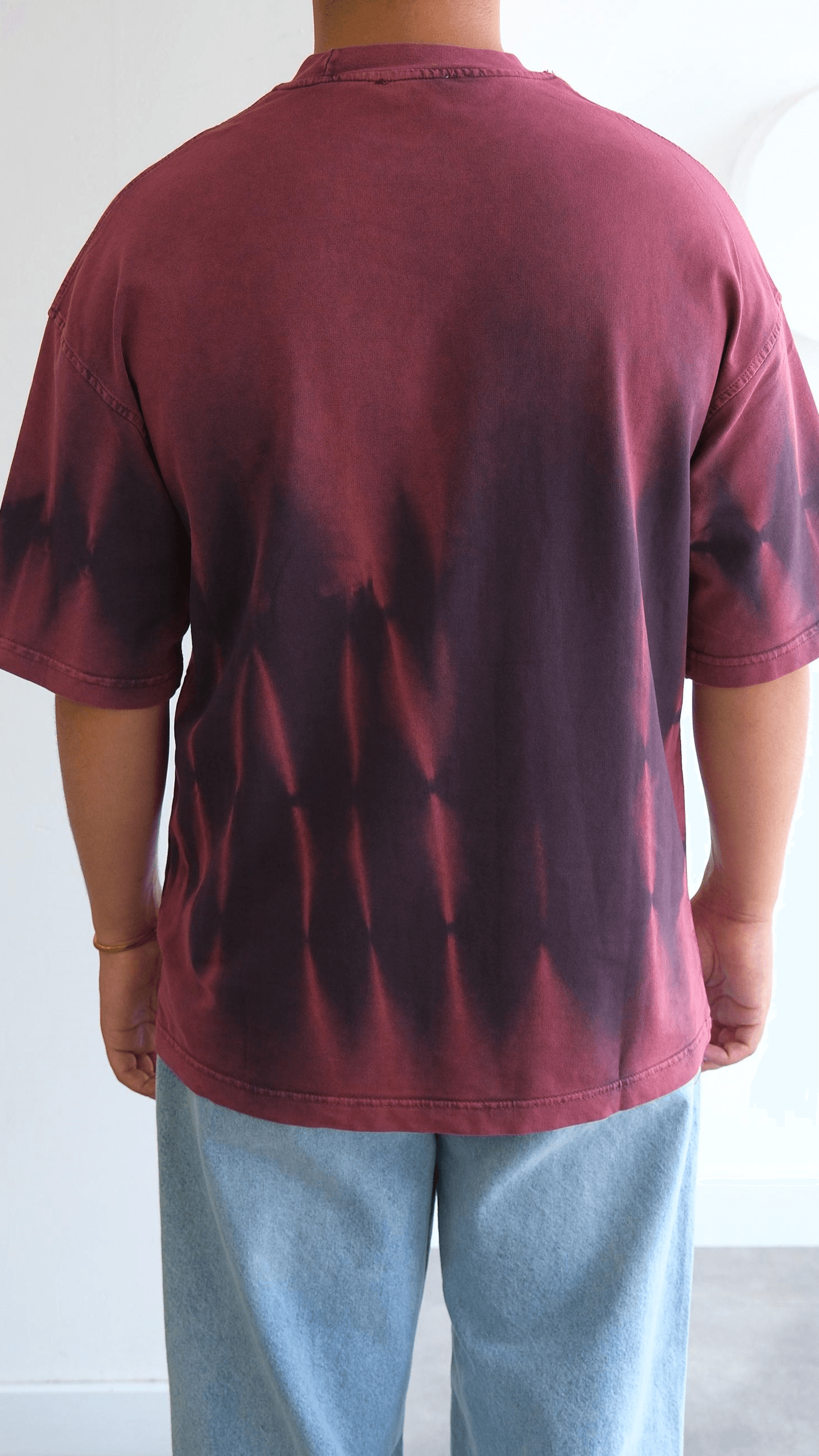 Bordo Fırça Desenli Oversize Tshirt