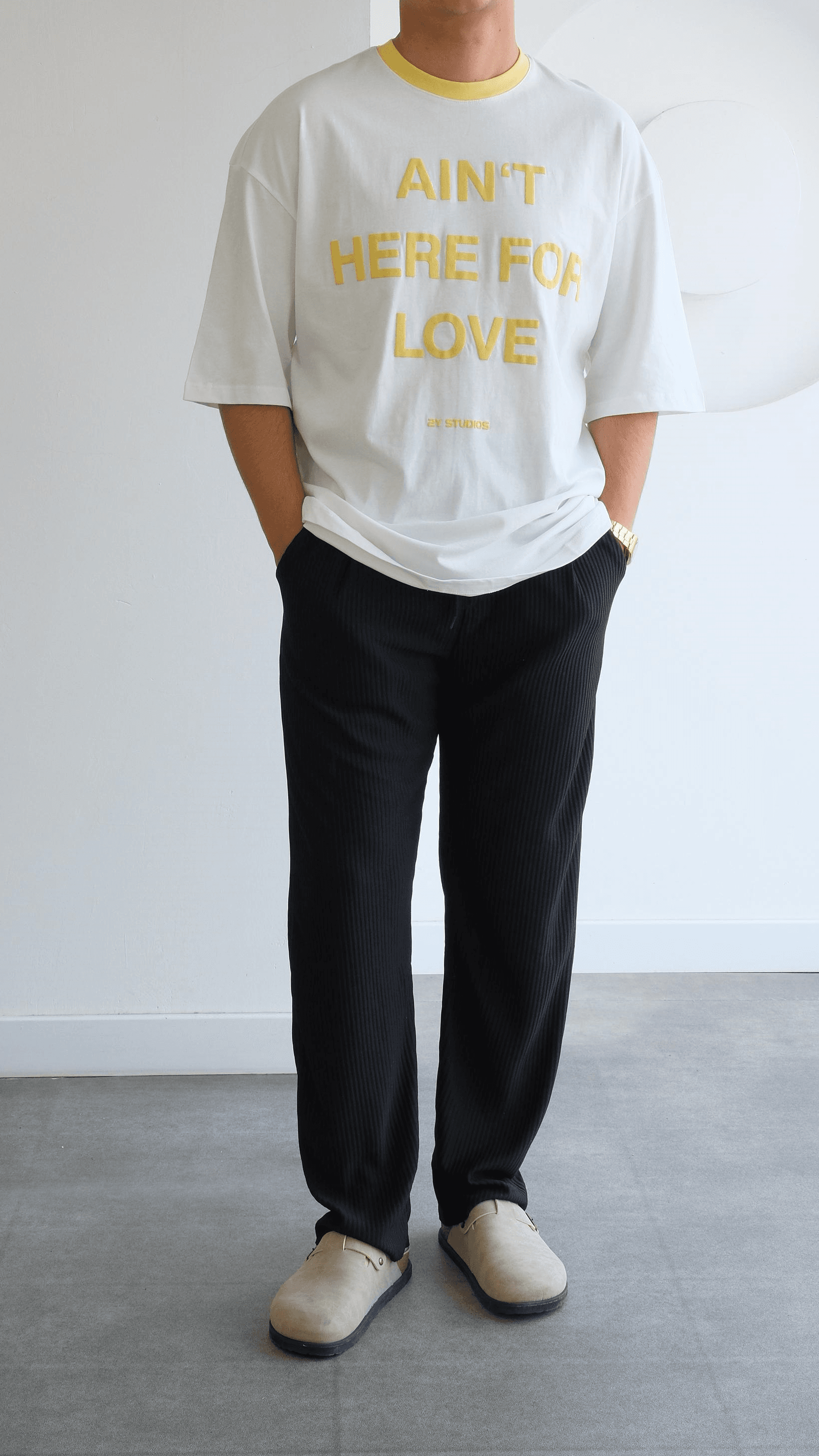  Sarı  Yazı Baskılı Oversize Tshirt