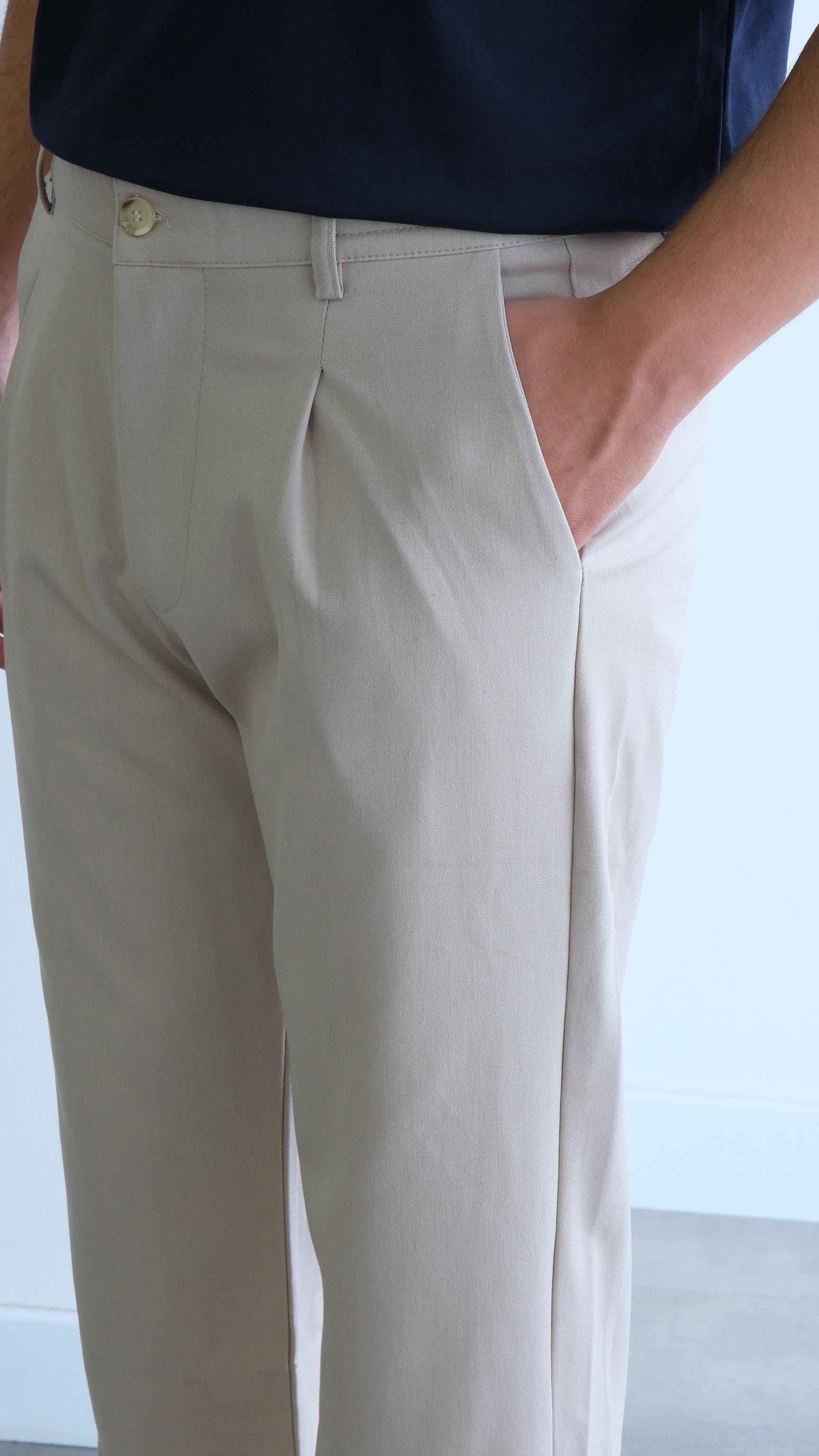 Bej Baggy Kumaş Pantolon