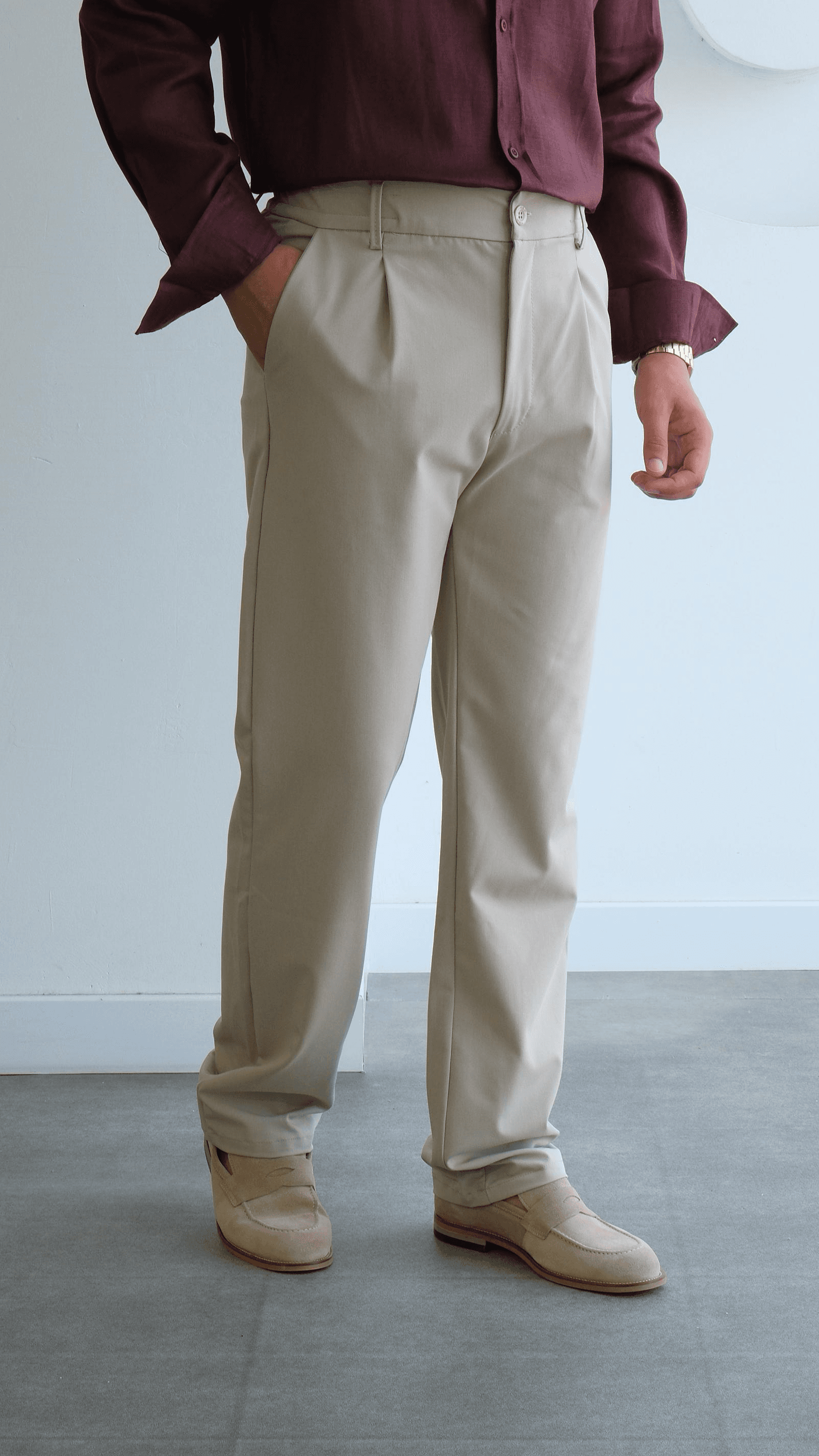Bej Pileli Baggy Kumaş Pantolon