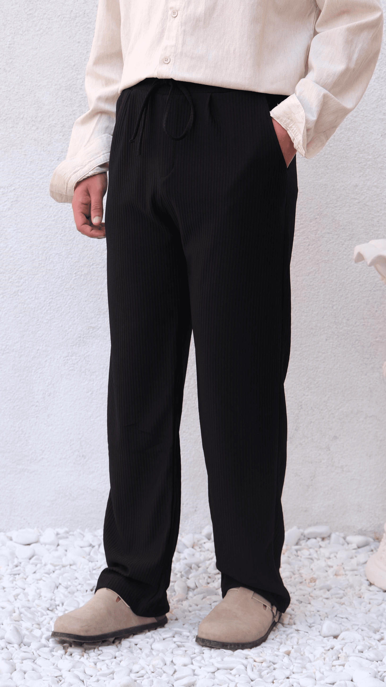Siyah Fitilli Baggy Eşofman Altı