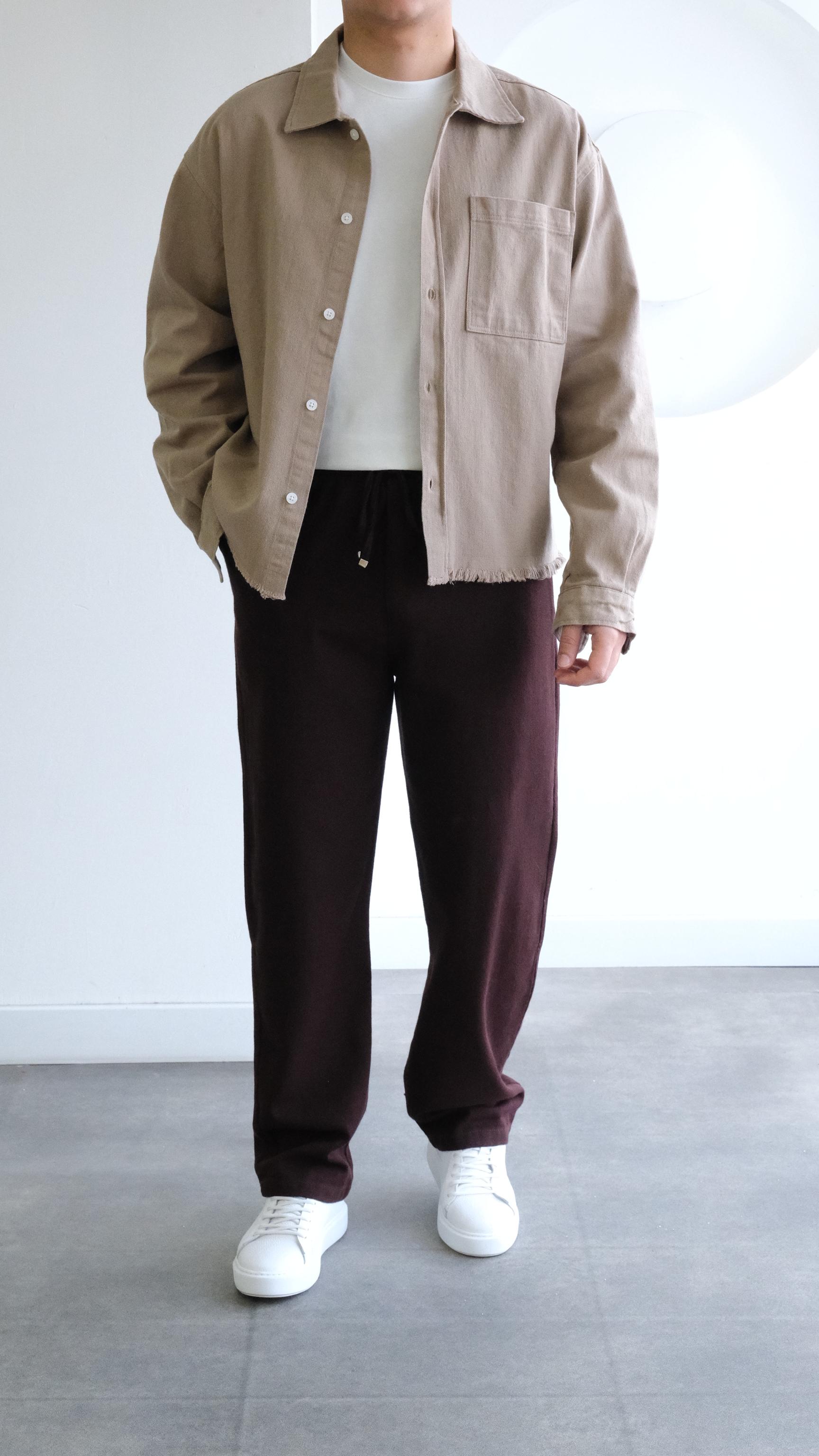 Sırt Baskılı Bej Gabardin Gömlek