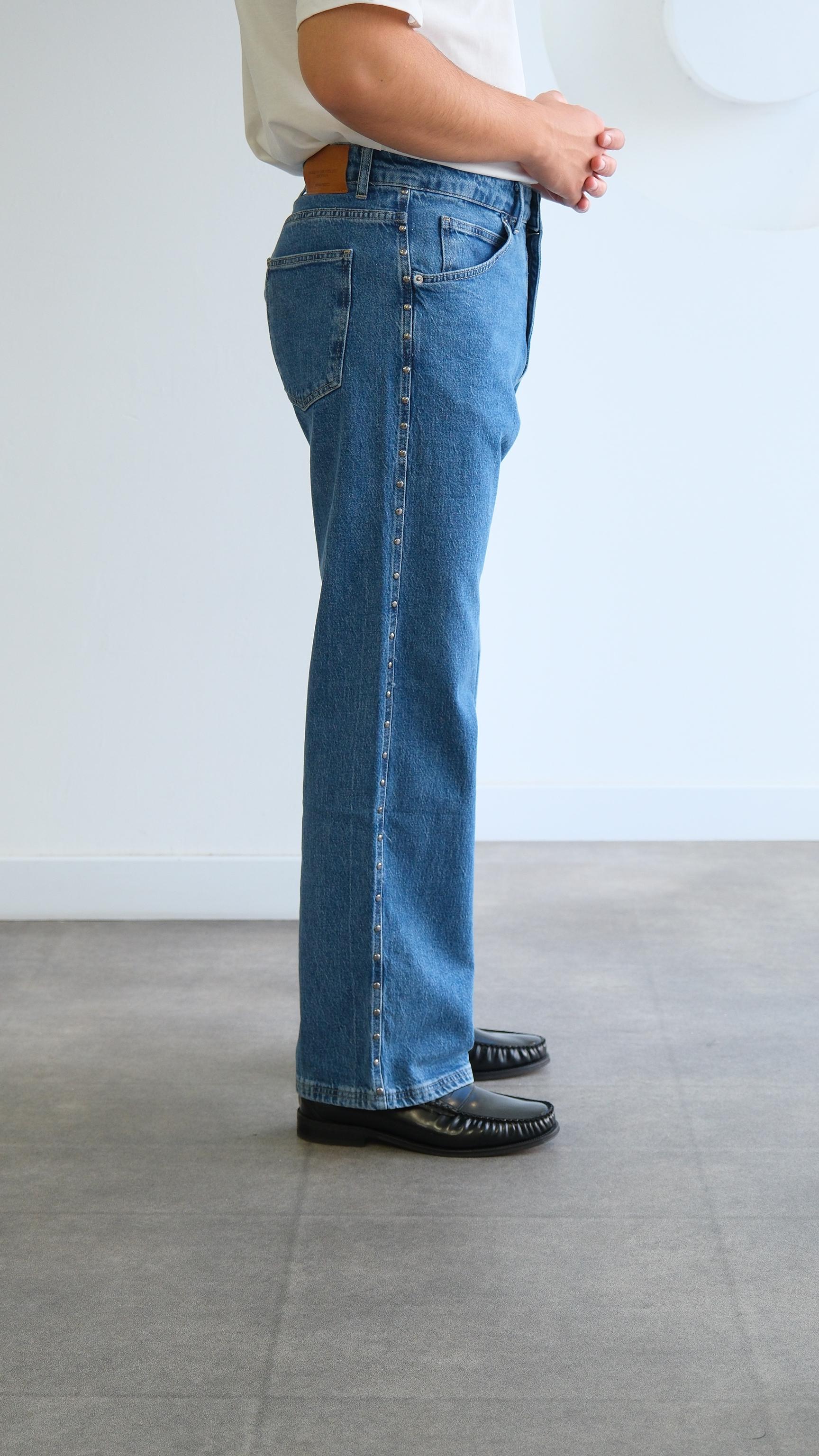 Metal Detaylı Mavi Baggy Jean