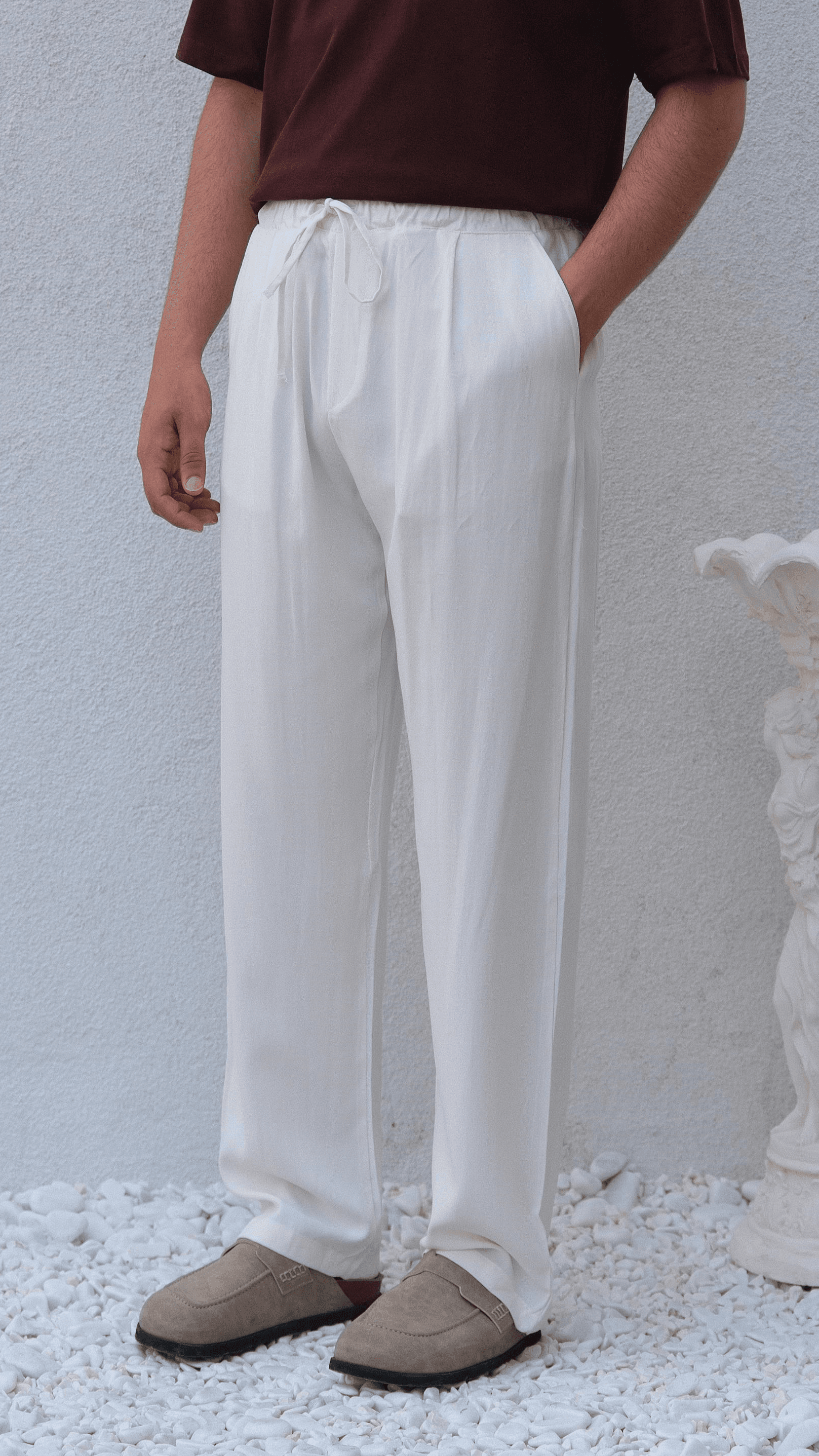 Beyaz Modal Baggy Pantolon