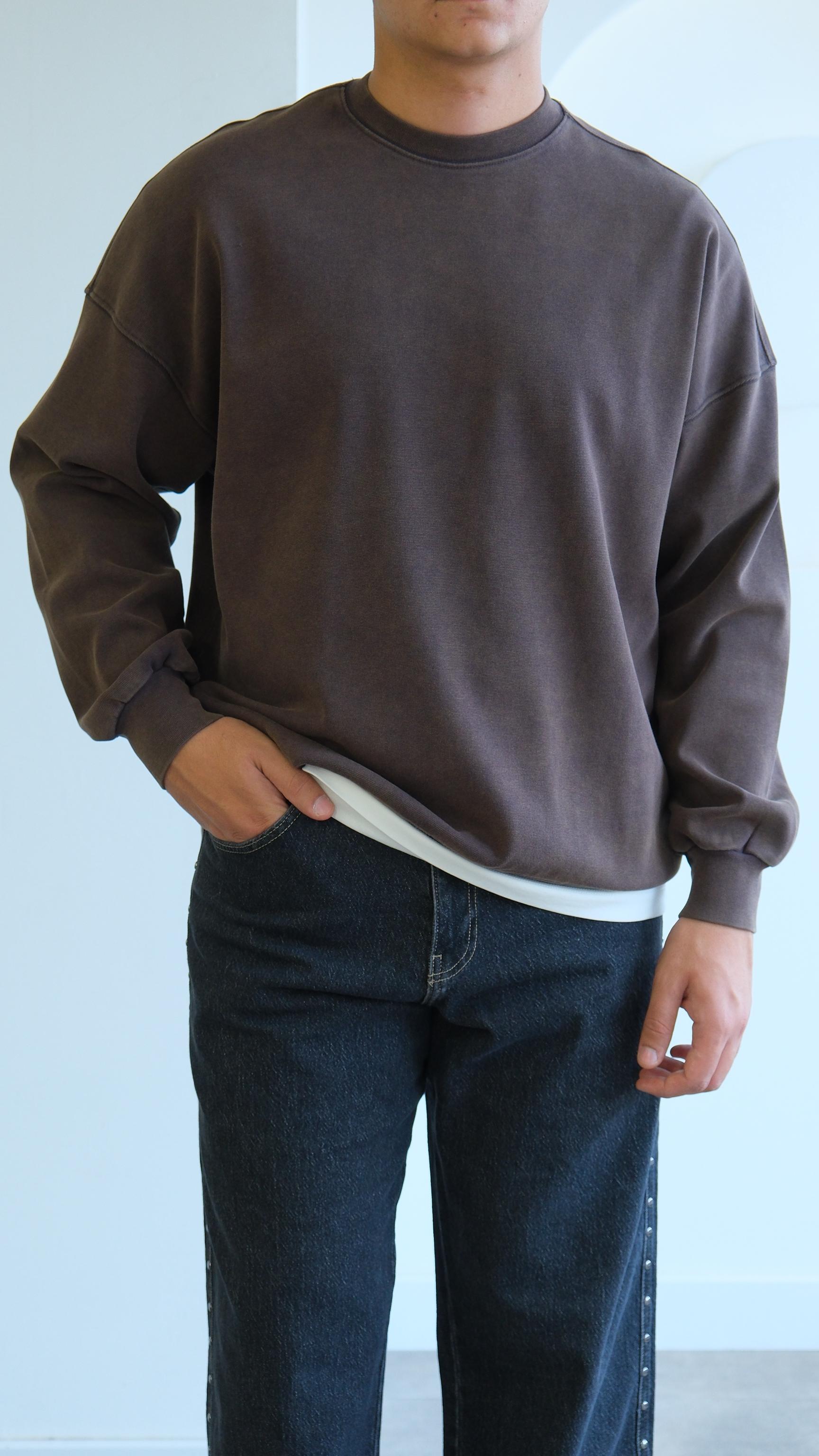 Kahve Yıkamalı Oversize Sweat