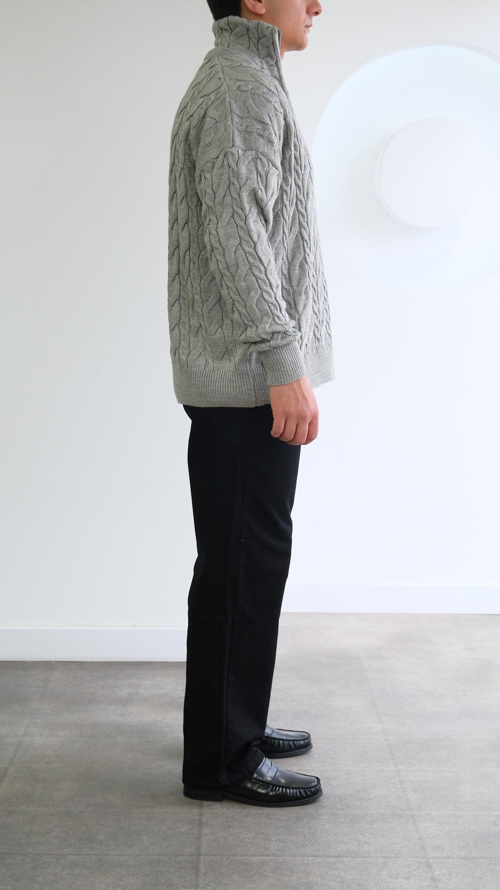 Gri Balıkçı Yaka Saç Örgü Kazak