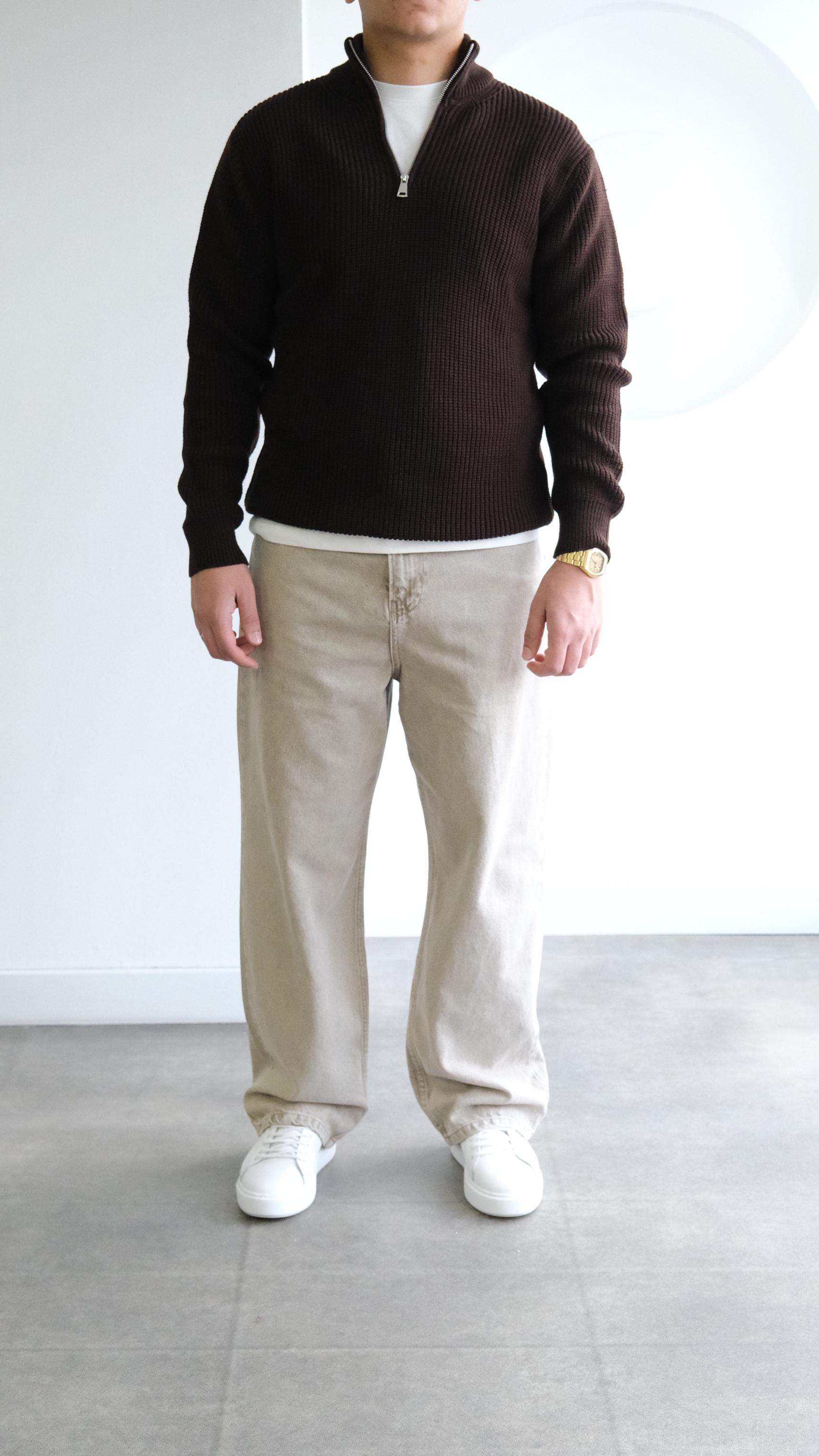 Kahve Balıkçı Yaka Örme Kazak