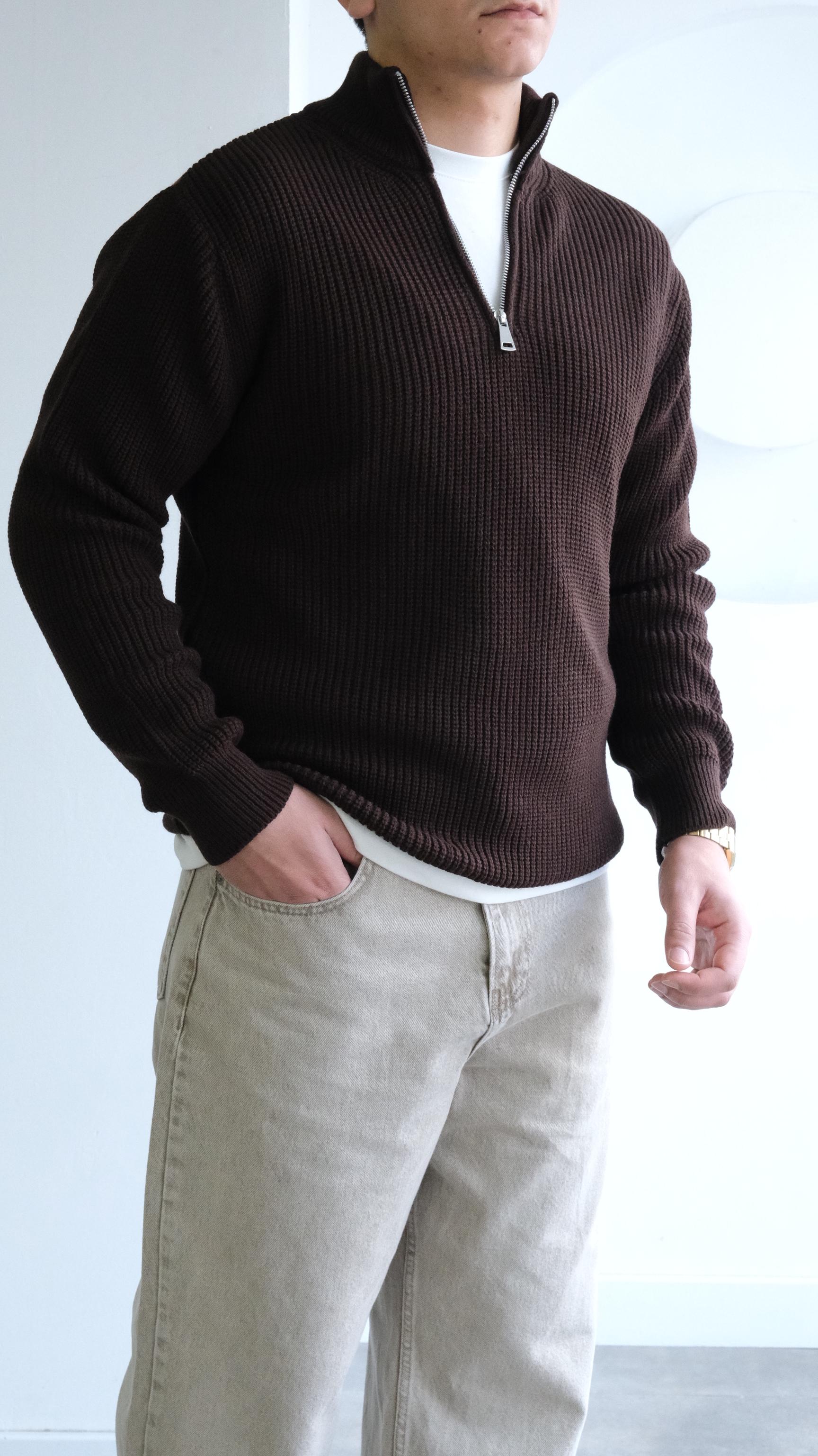 Kahve Balıkçı Yaka Örme Kazak