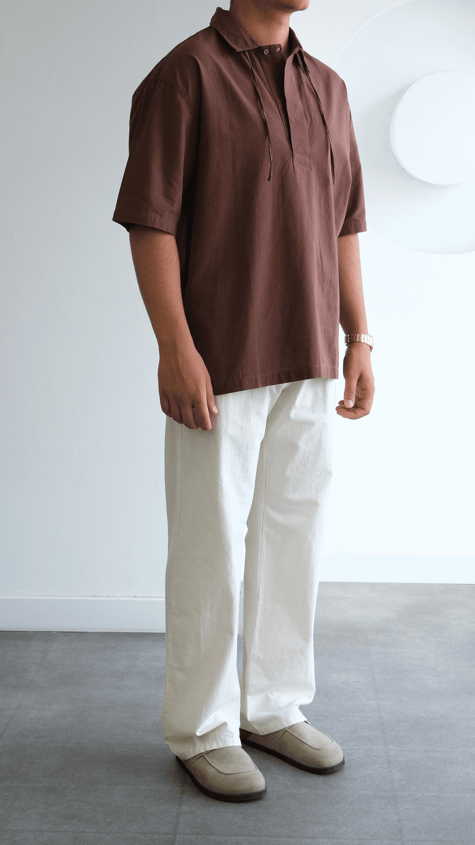 Bej Baggy Pamuk Keten Pantolon