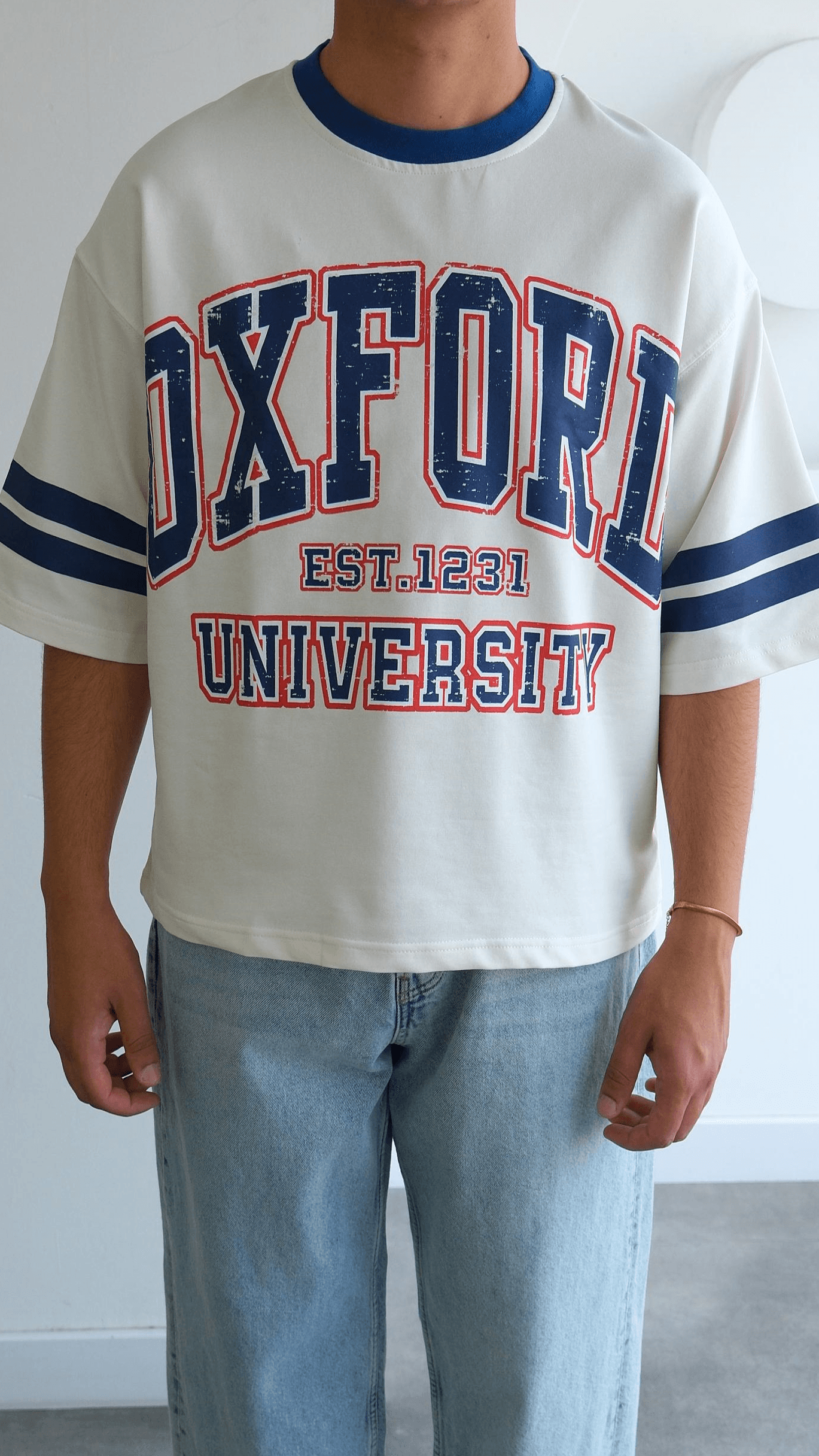 Baskılı Crop Fıt Beyaz Tshirt