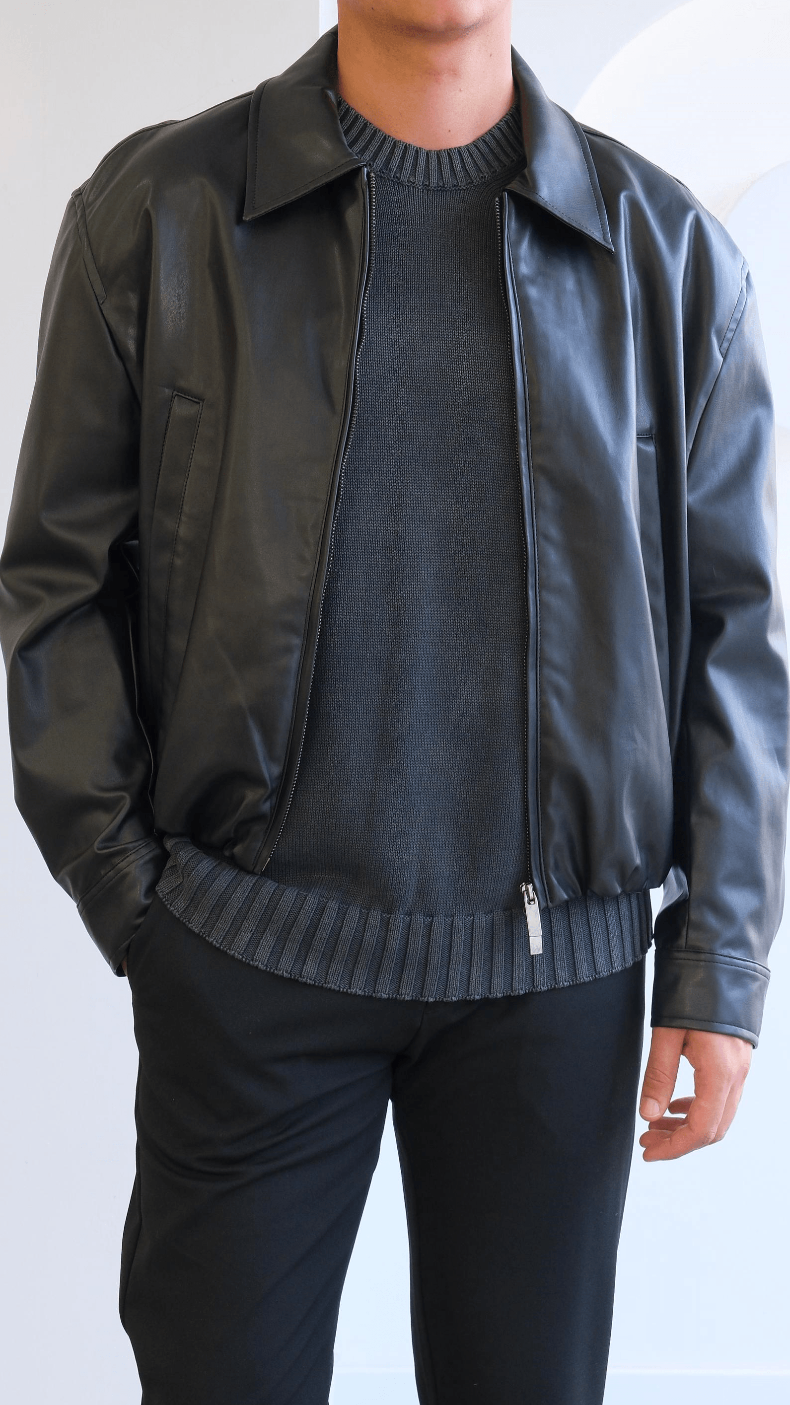 Deri Siyah Bomber Ceket
