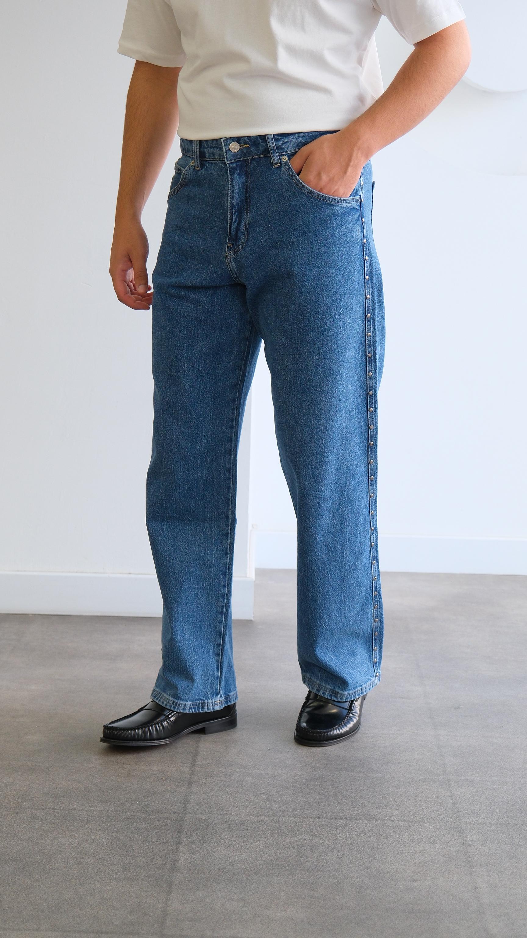 Metal Detaylı Mavi Baggy Jean