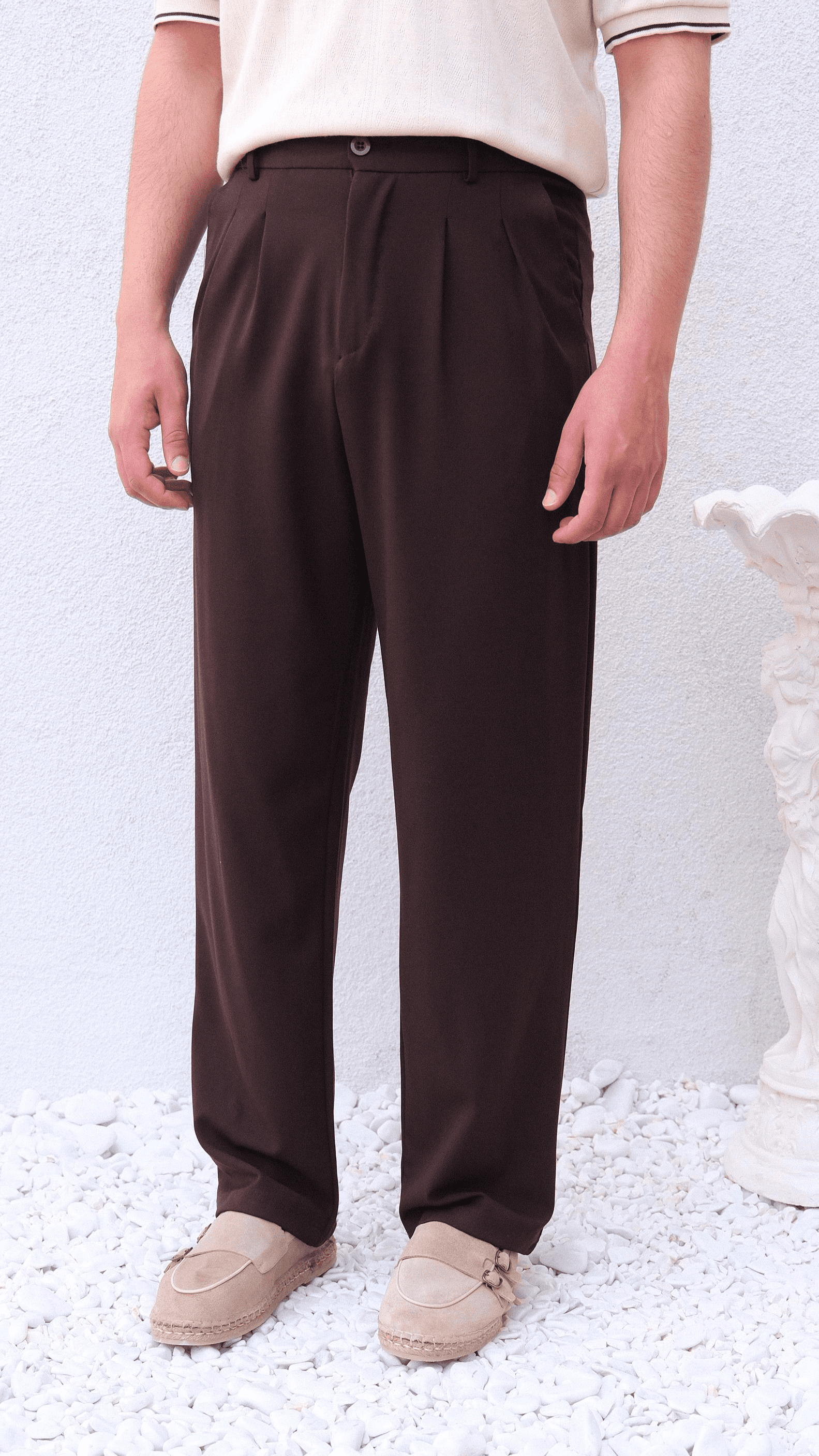 Acı Kahve Pileli Baggy Kumaş Pantolon