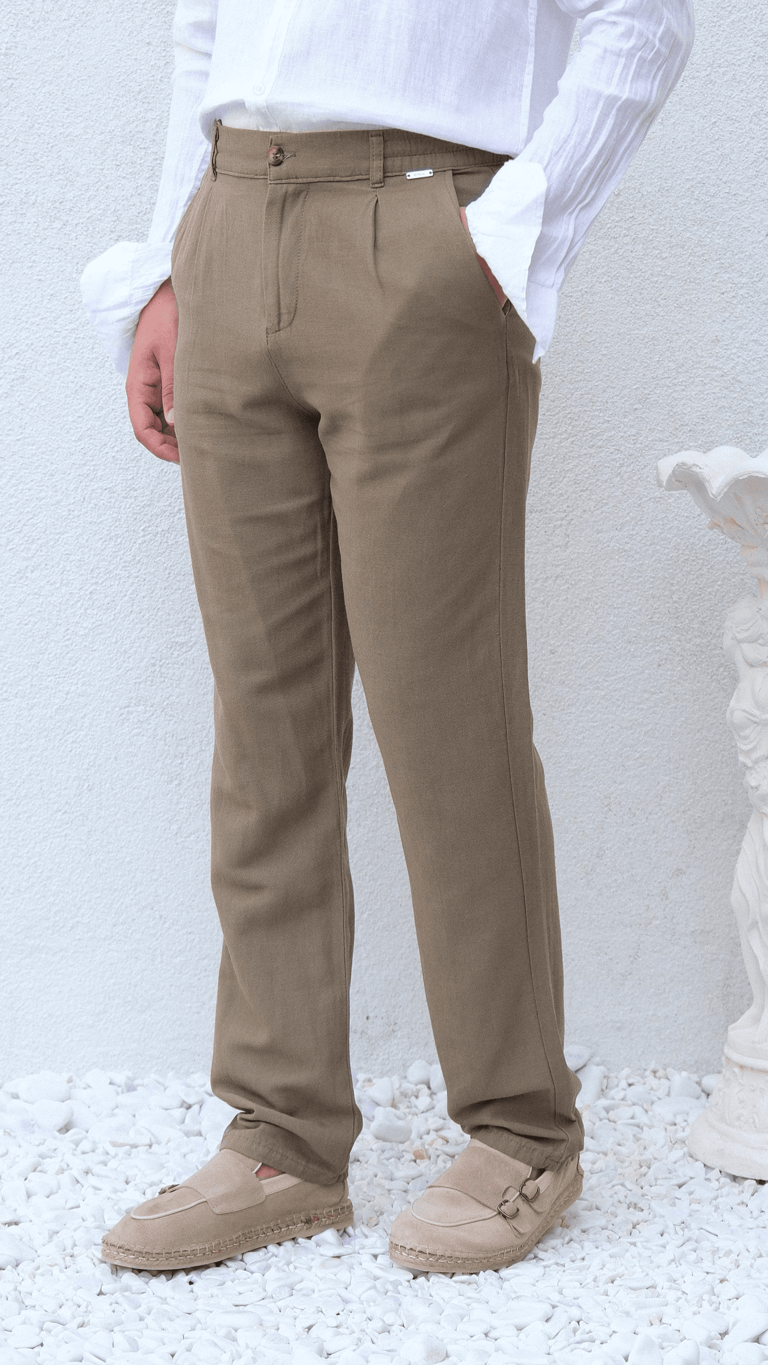 Haki Regular Keten Pantolon