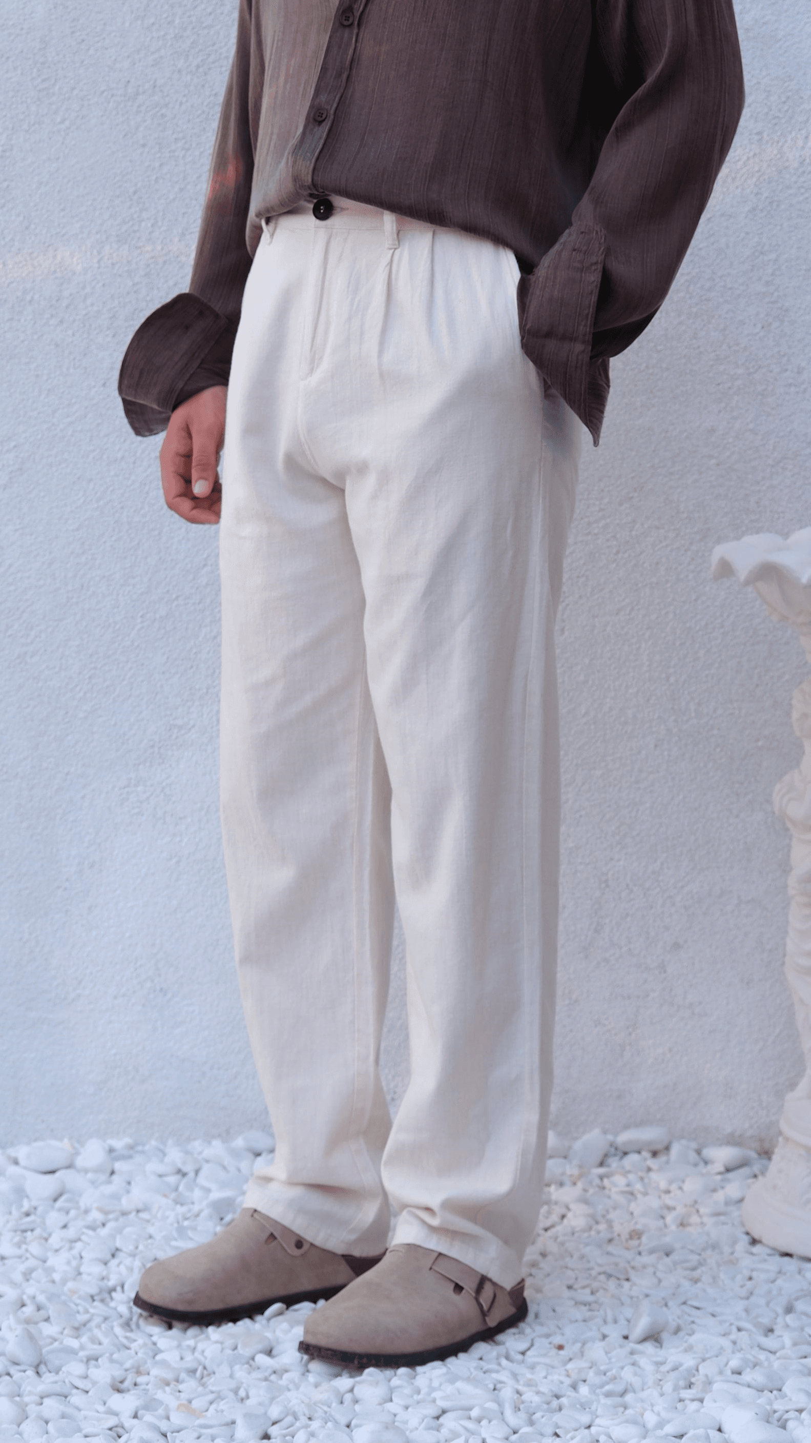 Bej Baggy Keten Pantolon