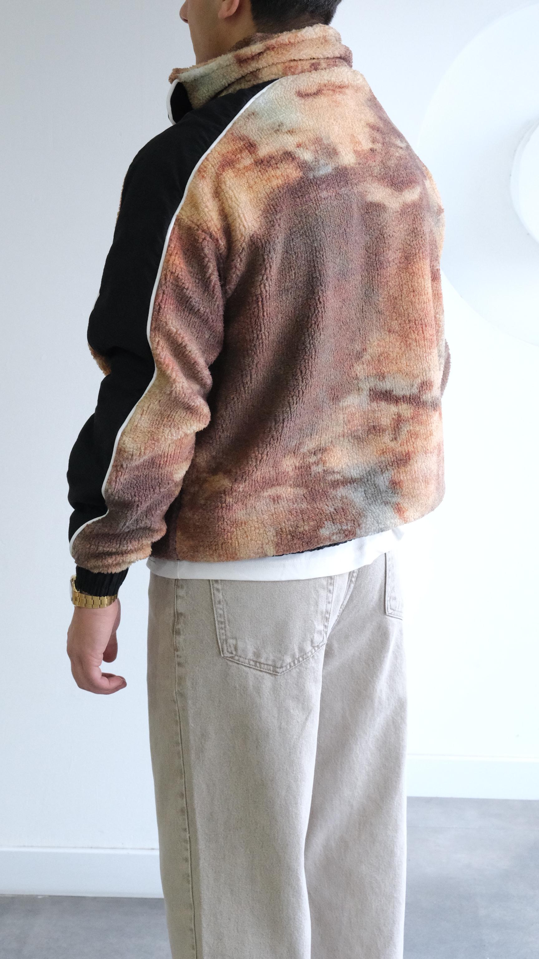 Kahve Desenli Dik Yaka Peluş Sweat