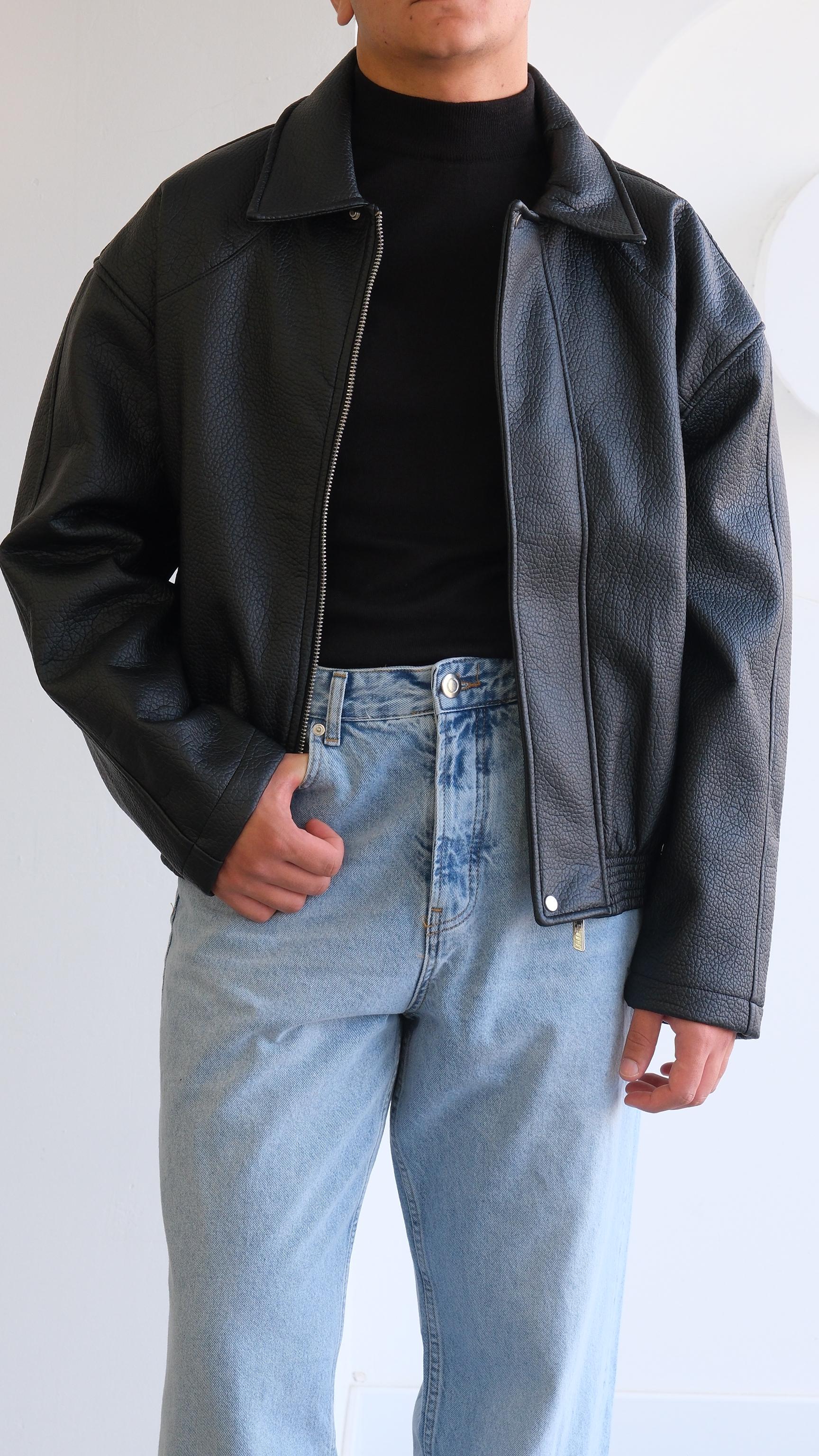 Siyah Bomber Deri Ceket