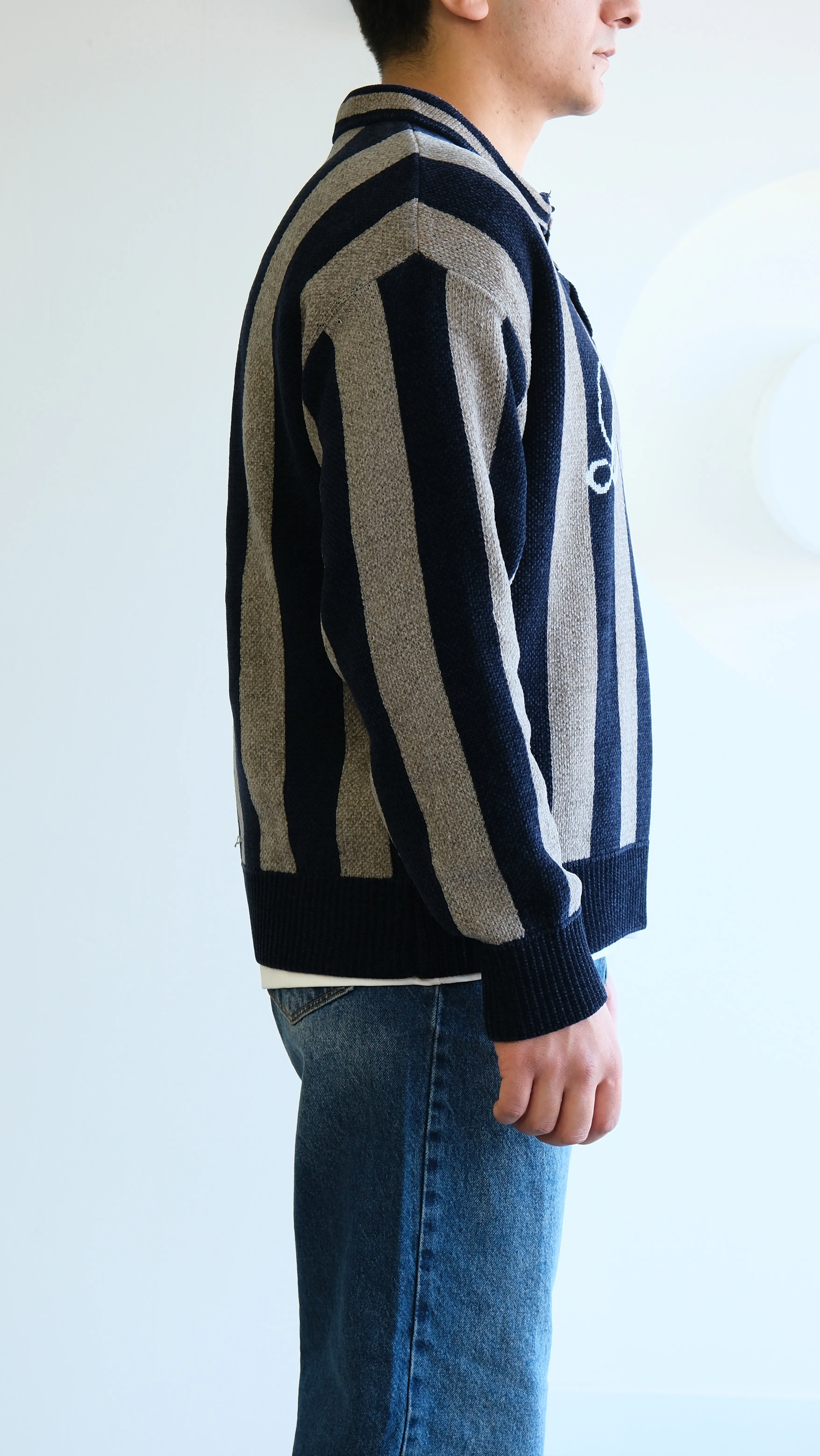 Polo Yaka Jakarlı Örme Kazak