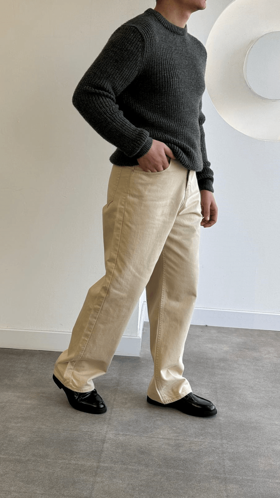 Camel gabardin baggy jean pantolon 