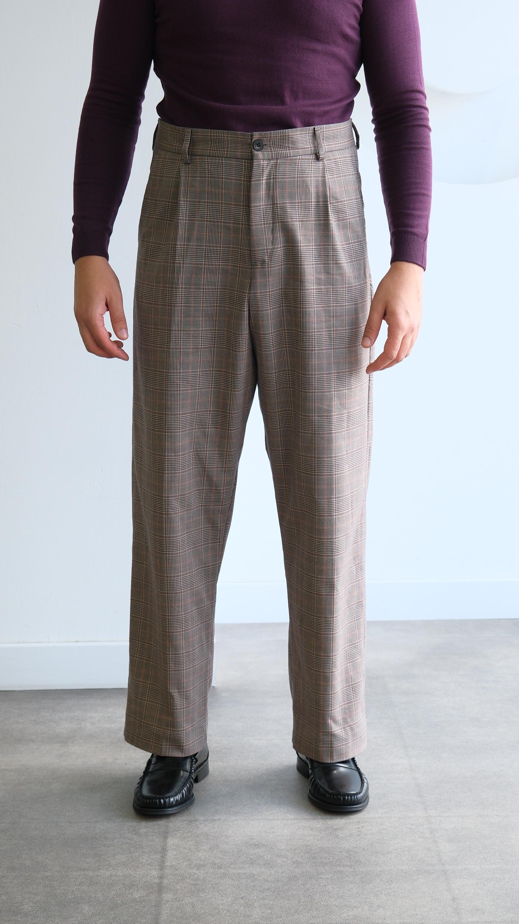 Kahve Ekose Desenli RelaX Crop Fıt Takım Elbise