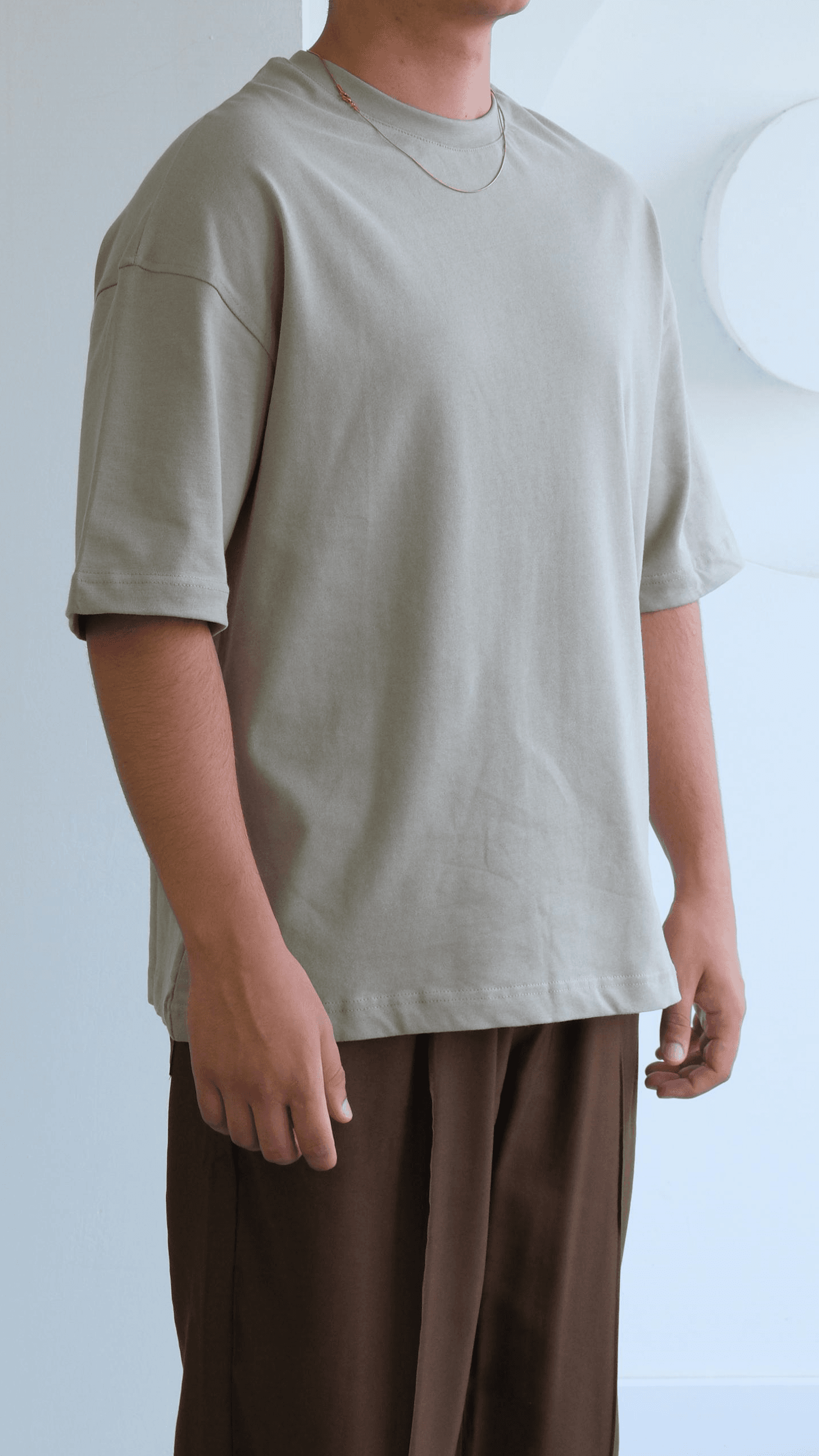 Bej Oversize Basıc Tshirt