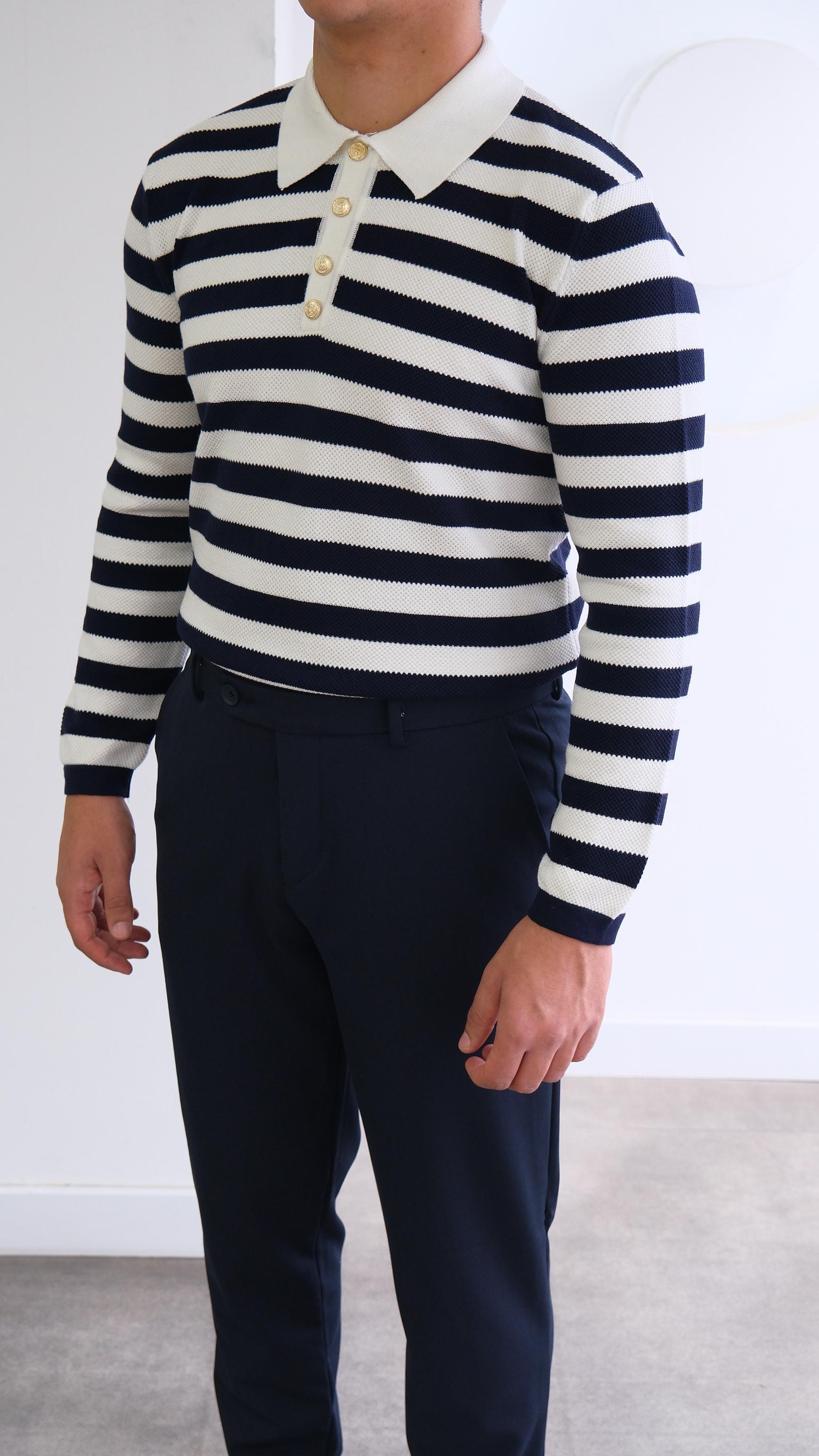 Polo Yaka Lacivert/ Beyaz Premium Kazak