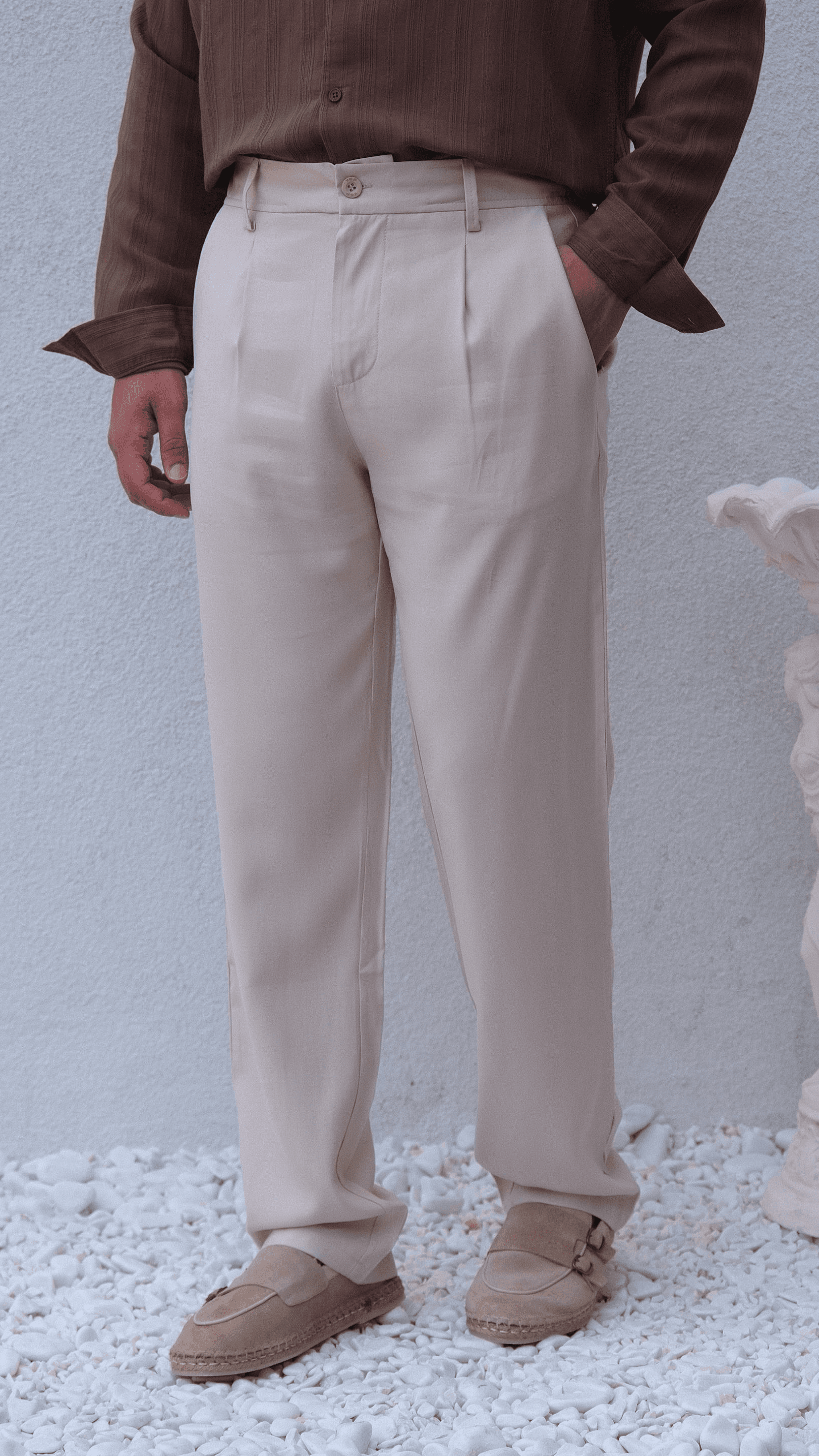 Bej Modal Baggy Kesim Pantolon