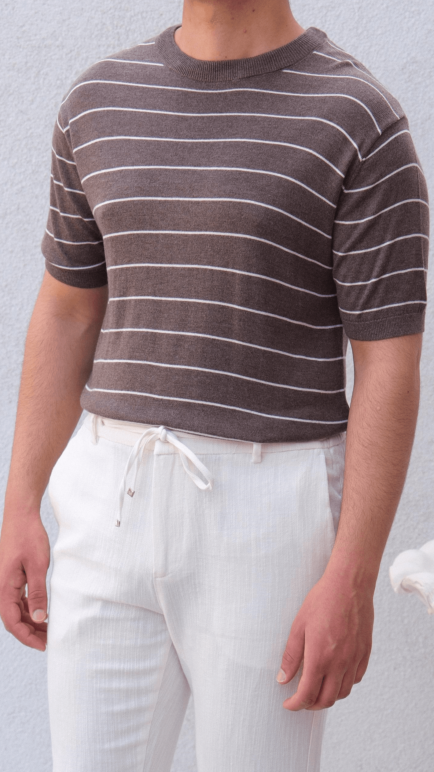 Kahve Şeritli Triko Tshirt