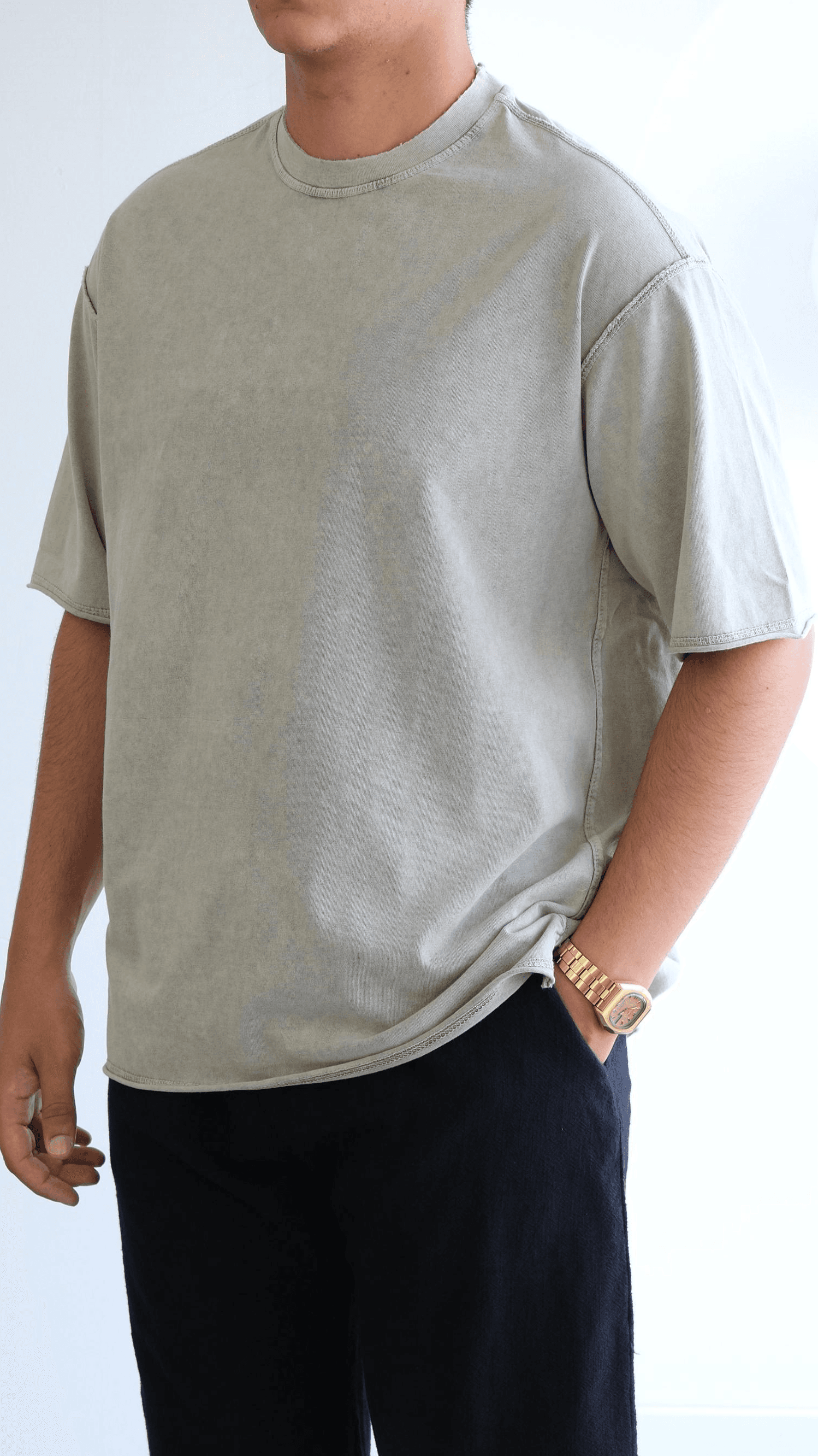 Bej Yıkamalı Oversize Tshirt