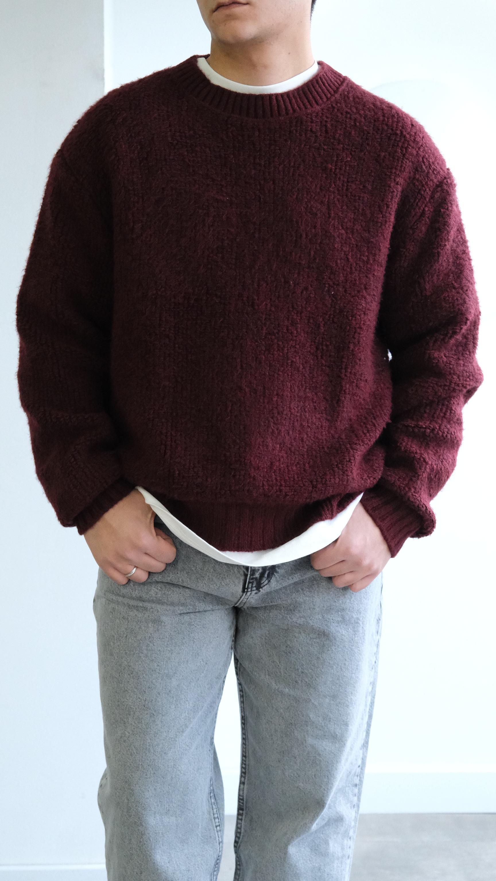 Bukle Örme Dokulu Bordo Kazak