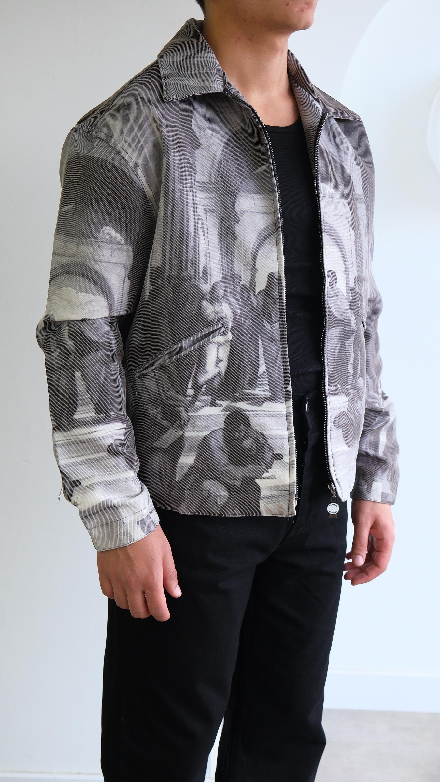 Gri Baskı Detaylı Jean Ceket