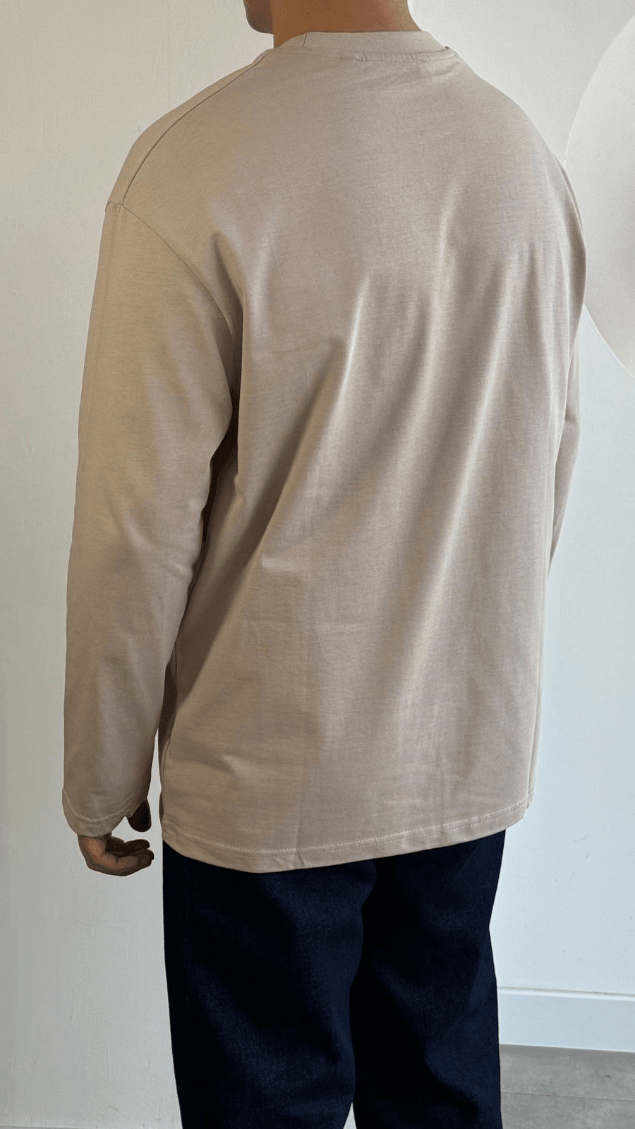 Bej Uzun Kollu Basic Tshirt