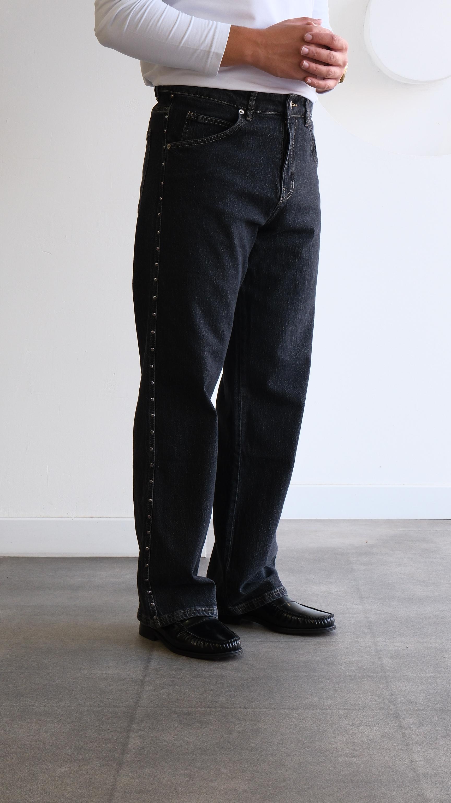 Metal Detaylı Gri Baggy Jean Pantolon