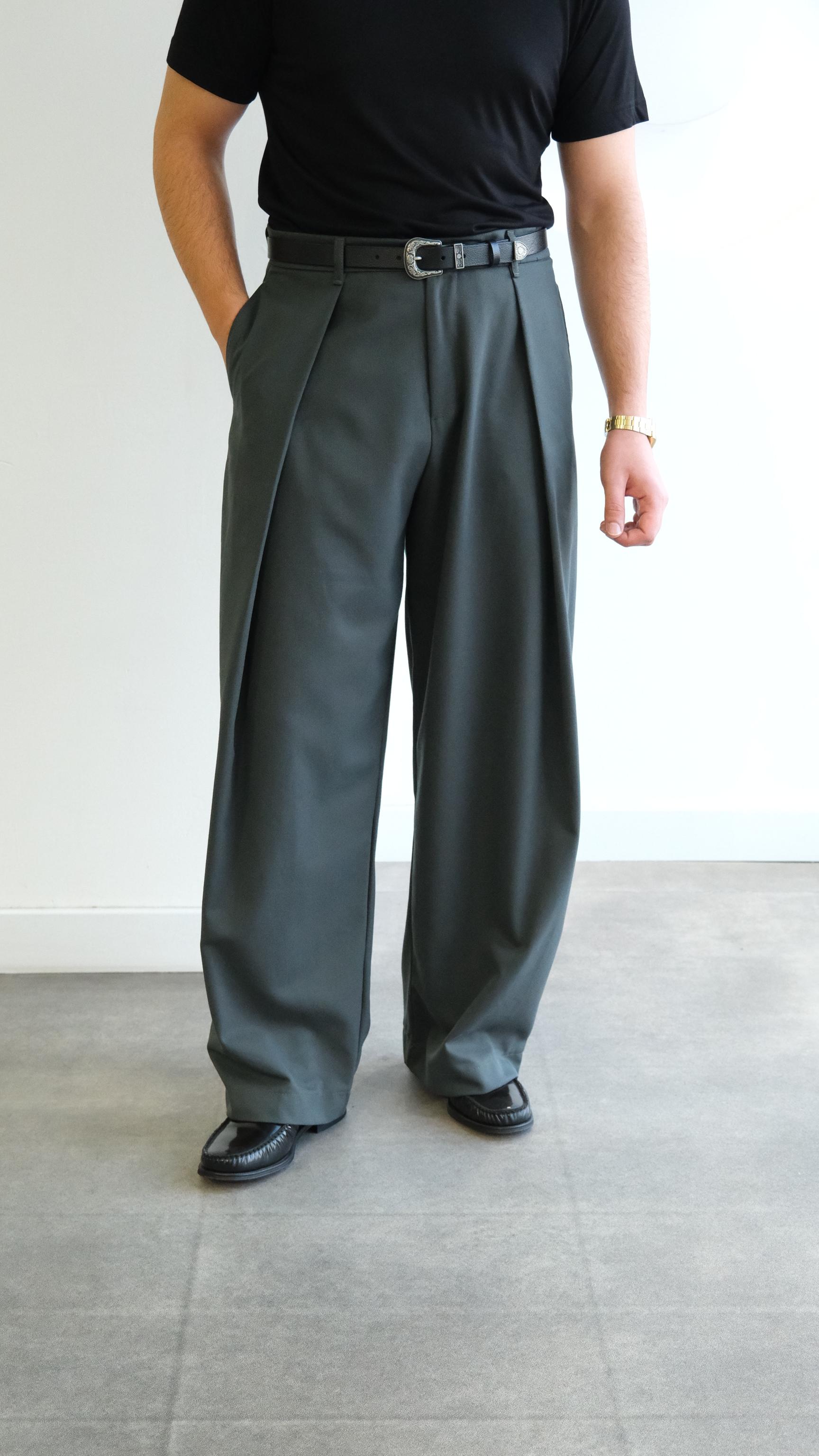 Petrol Yeşili Pileli Baggy Kumaş Pantolon